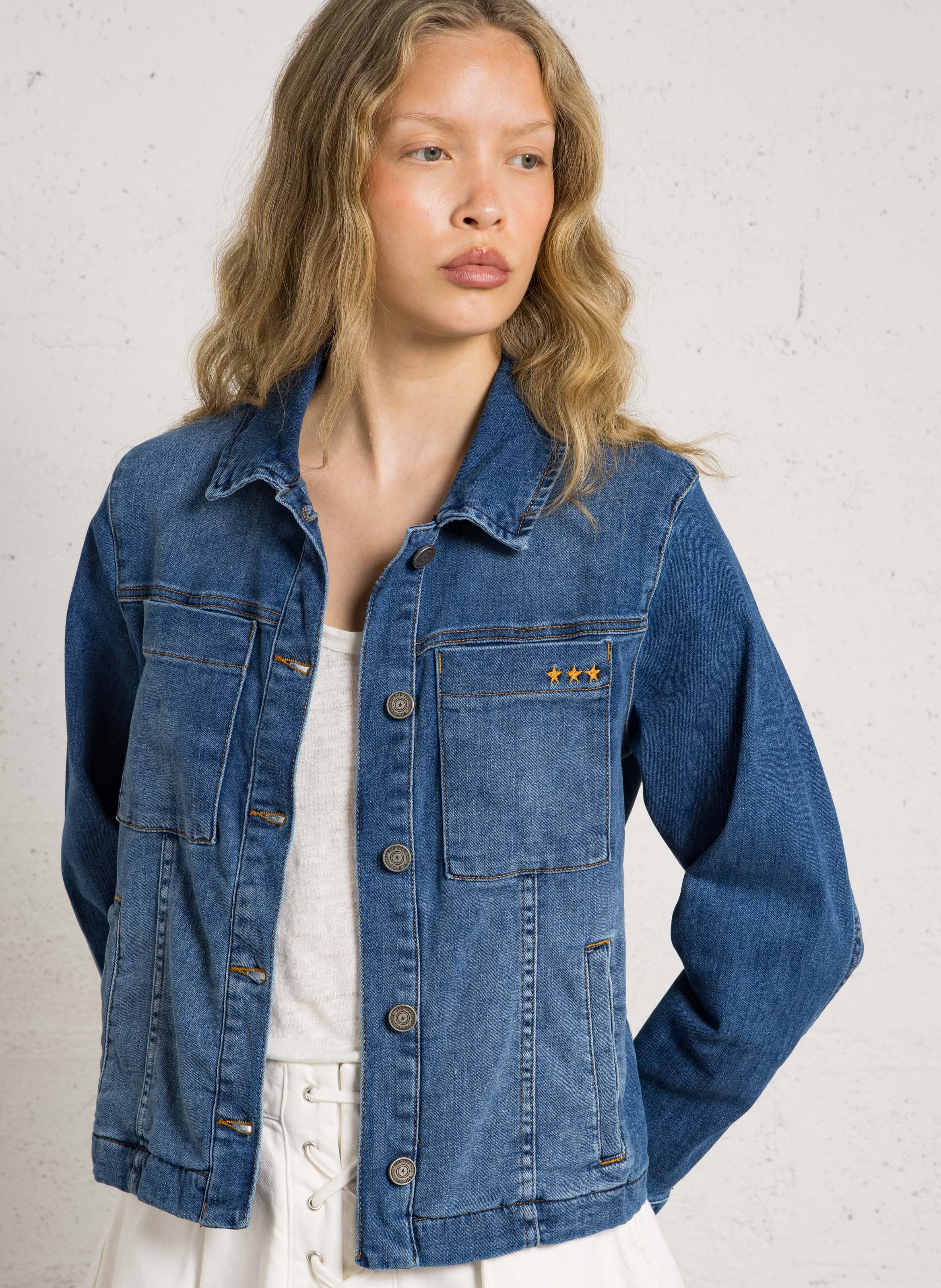 Rechte denim jas van katoen SUD EXPRESS Blauw