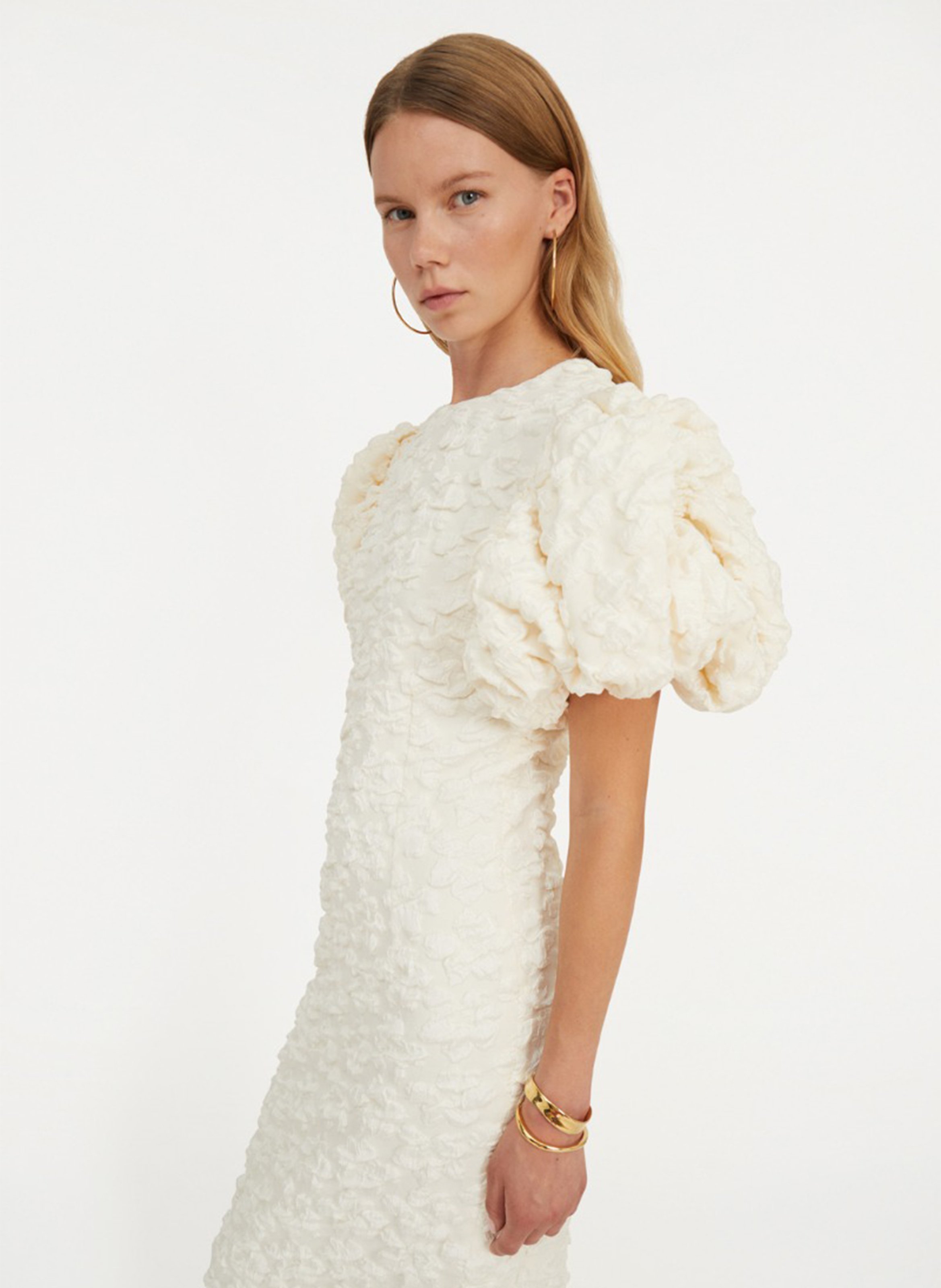 Midikleid mit Rundhalsausschnitt ROTATE Weiss