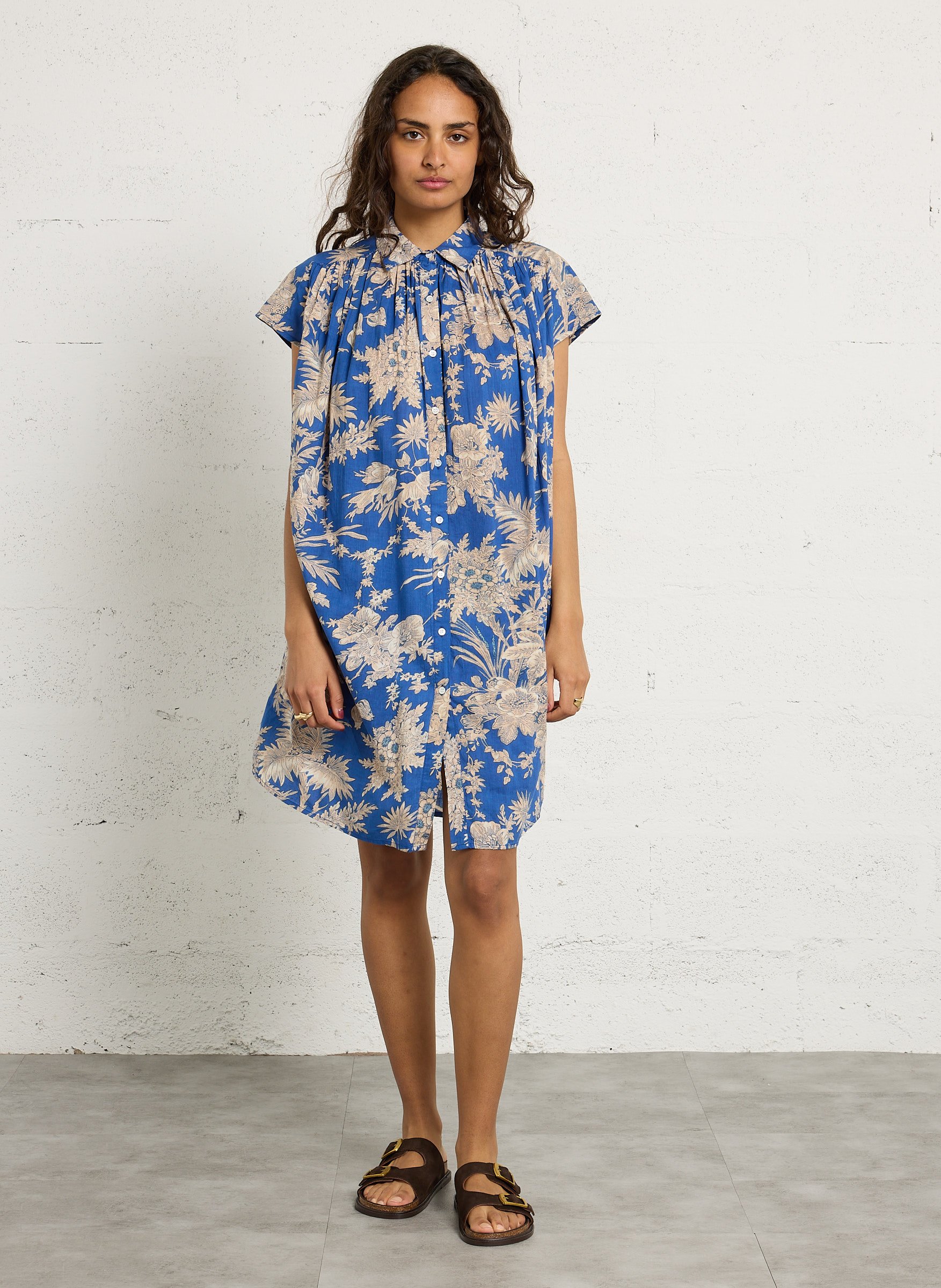 Geblümtes Kurzkleid aus Baumwolle FEEKA Blau