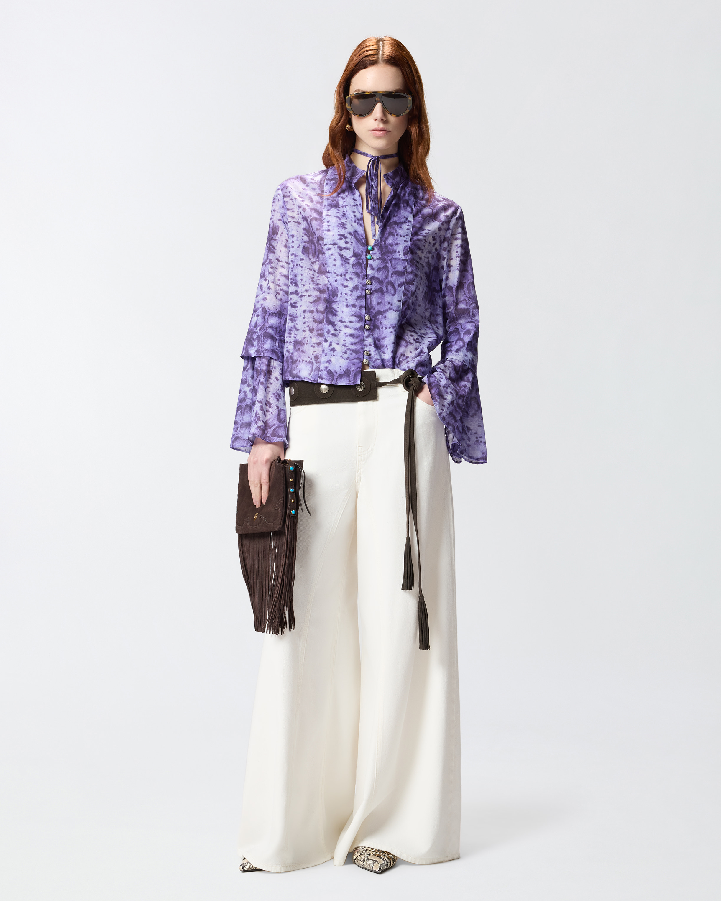 Blouse à imprimé serpent et boutons bijou PINKO Violet