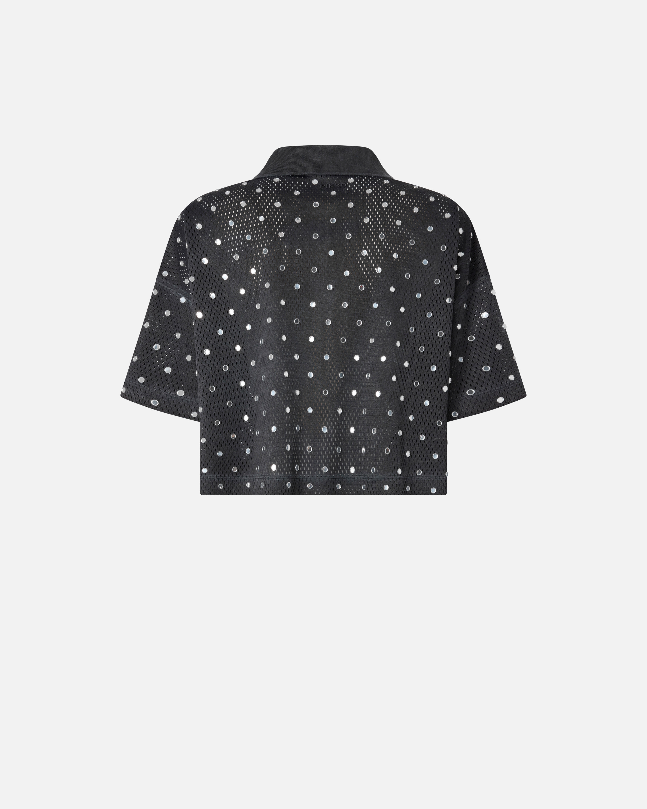Polo cropped en maille filet à sequins miroirs PINKO Gris