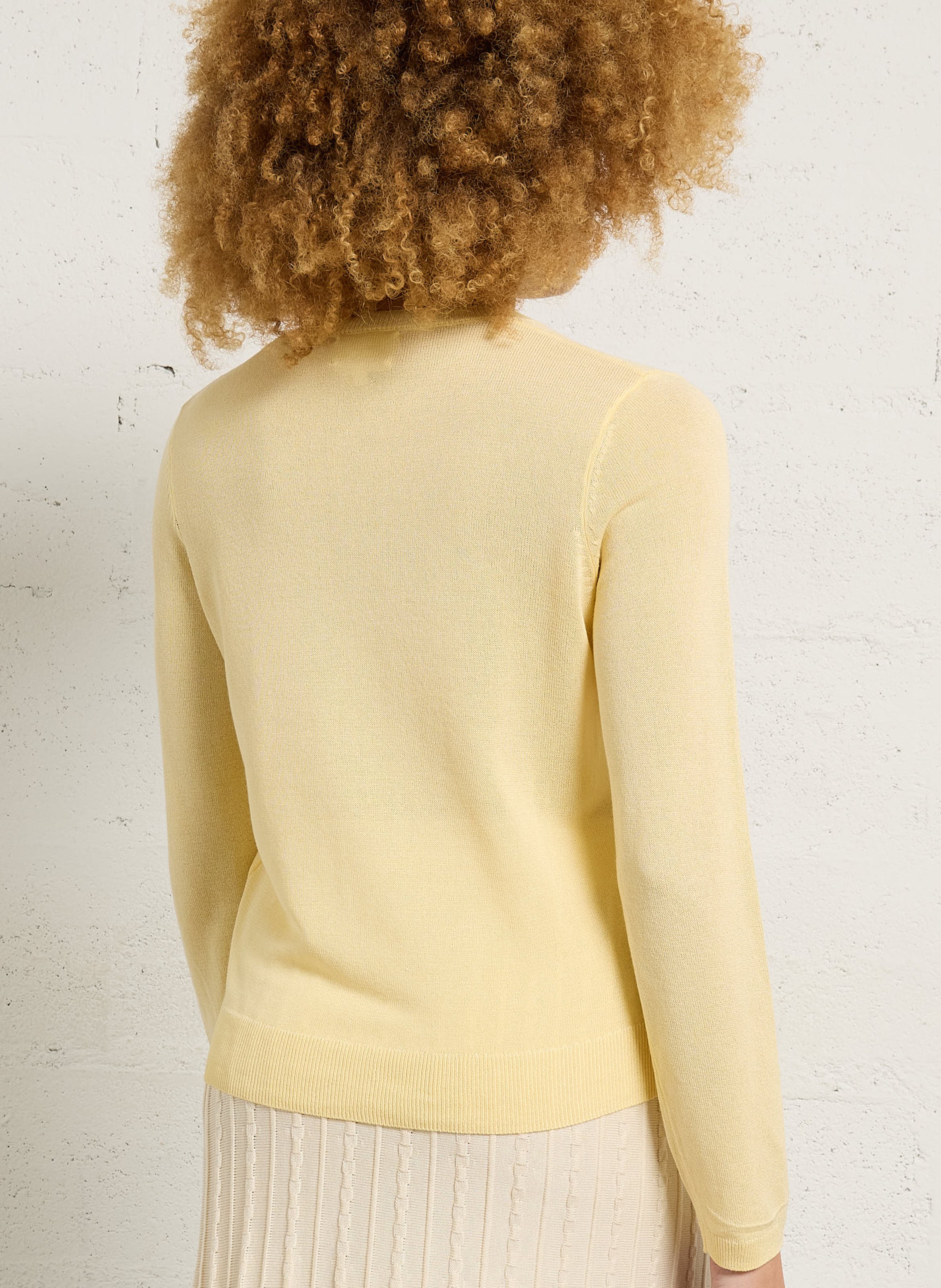 Straight round-neck mixed knit cardigan MAISON 123 Yellow