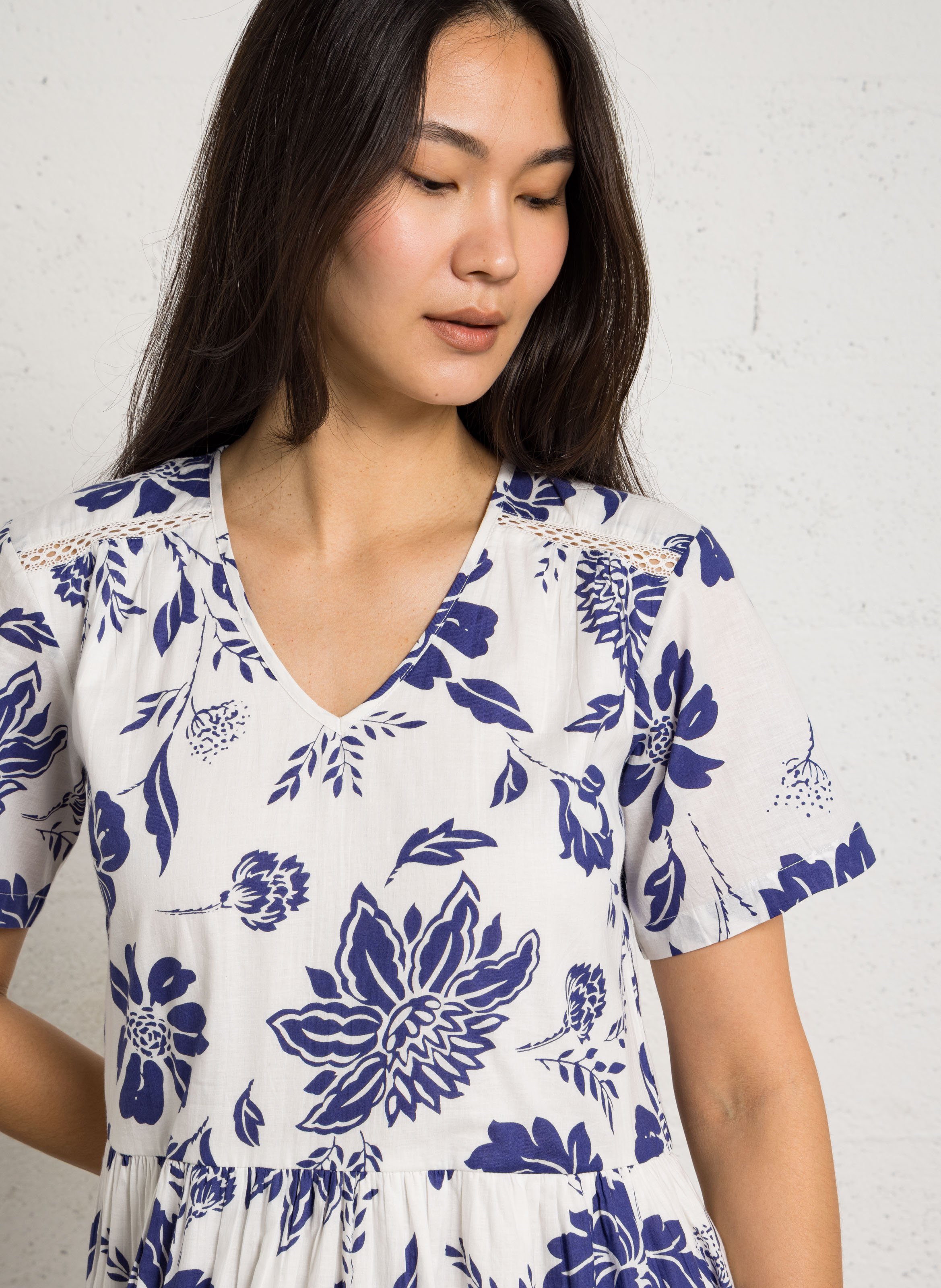 Loose-fit printed V-neck maxi dress ARMOR LUX Blue