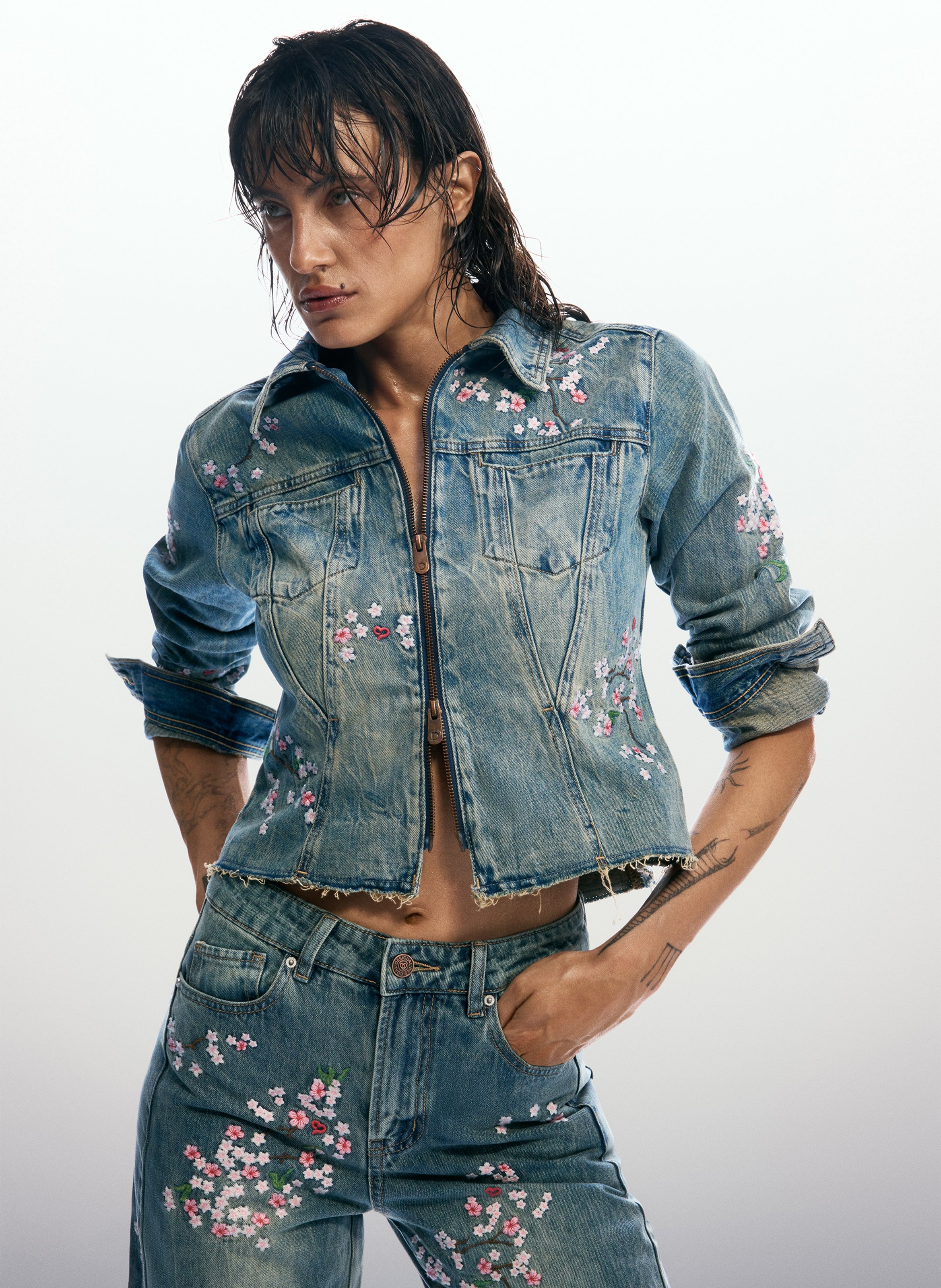 Klassieke katoenen denim jack met kraag DESIGUAL Blauw