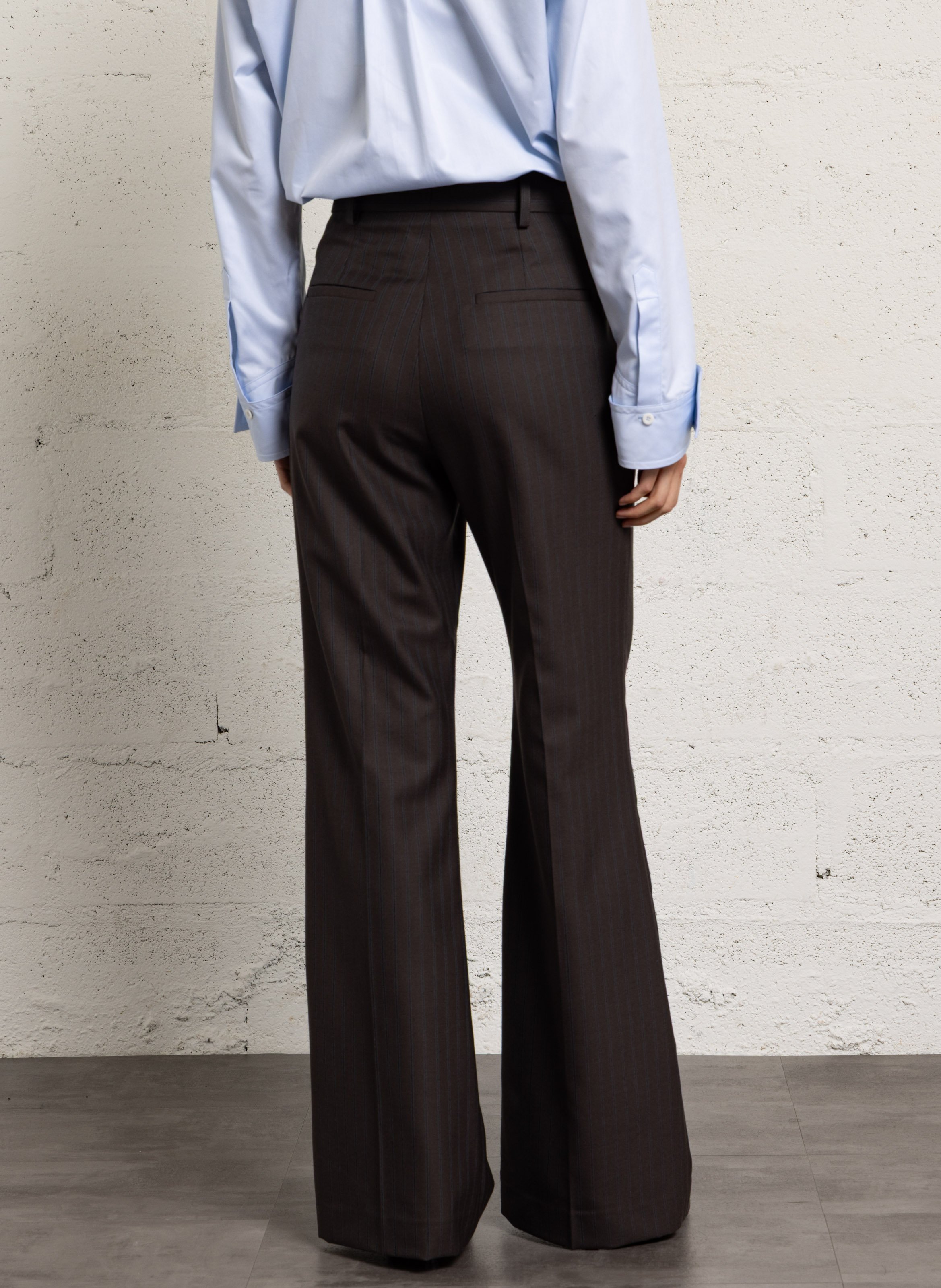 Pantalon tailleur flare rayé en laine MARGAUX LONNBERG Multicolore
