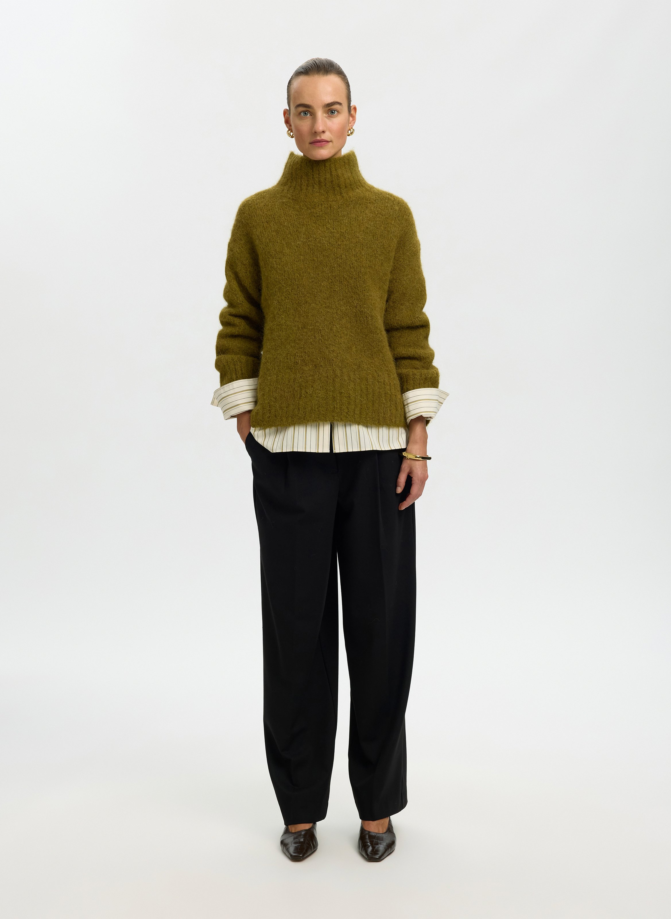 Pull col montant en laine mélangée | Vert SELECTED Femme