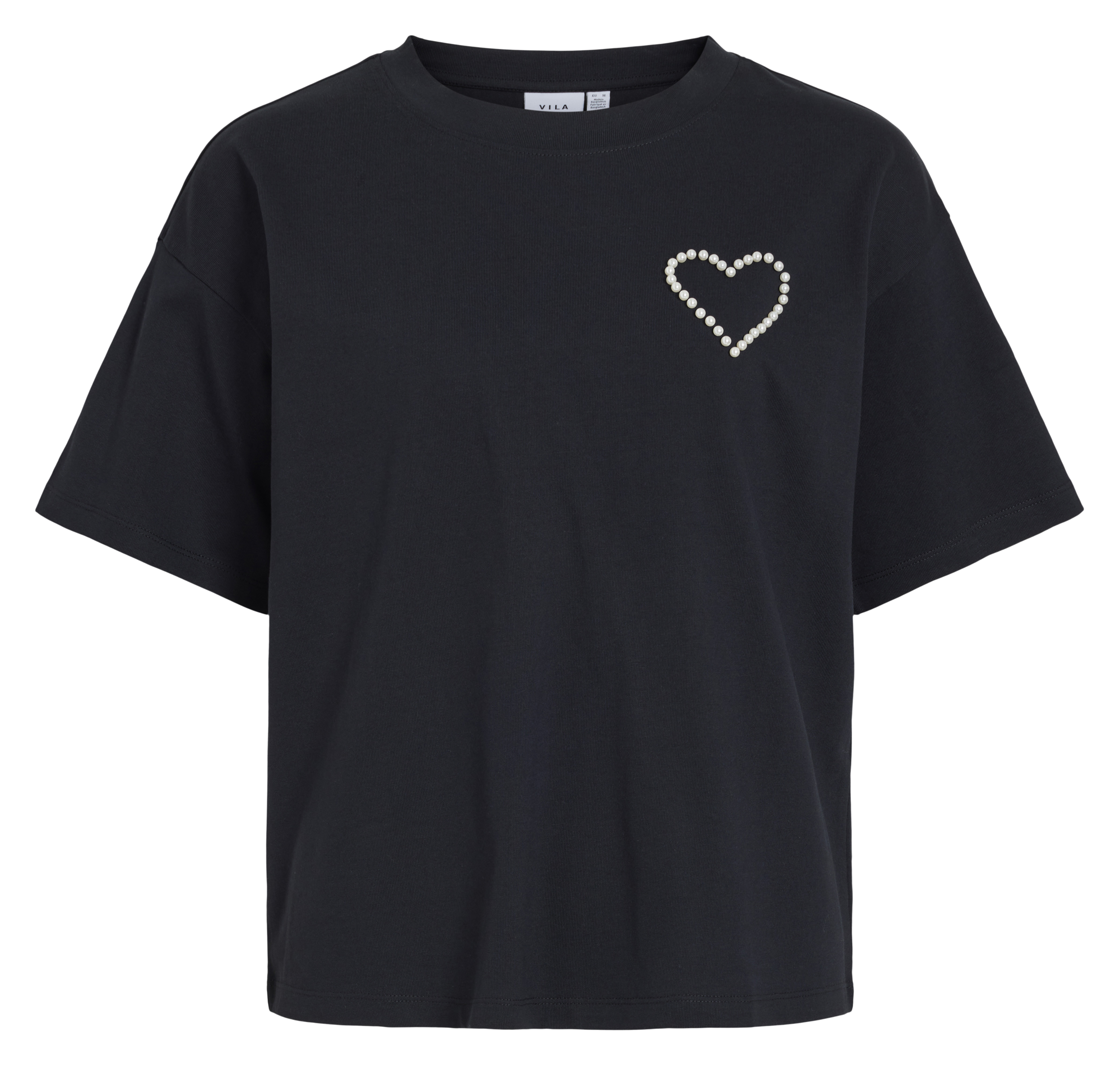 Gerade geschnittenes Rundhals-T-Shirt aus Bio-Baumwoll-Mix VILA Schwarz