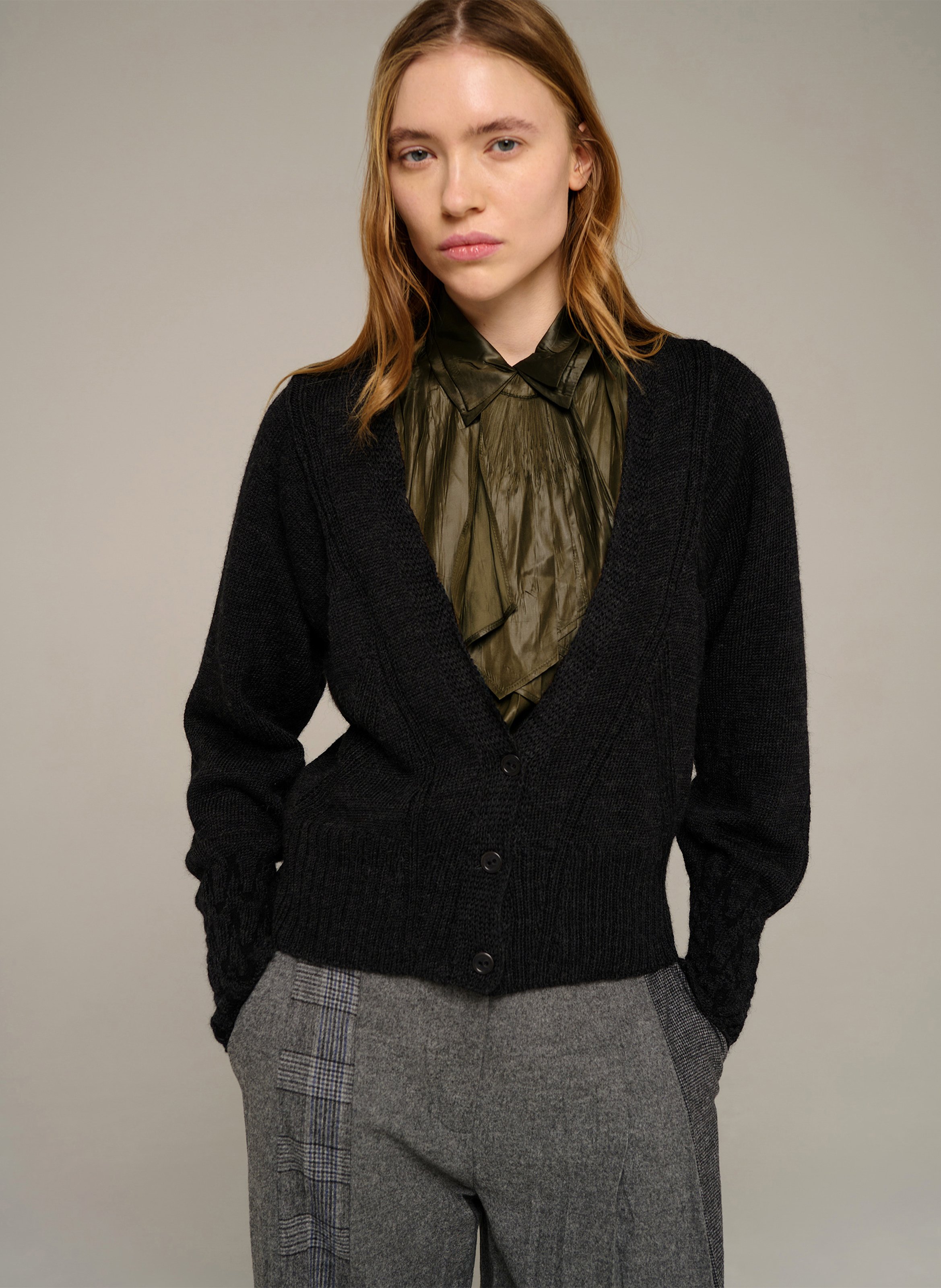 Strickjacke aus Wolle mit V-Ausschnitt COTELAC Grau
