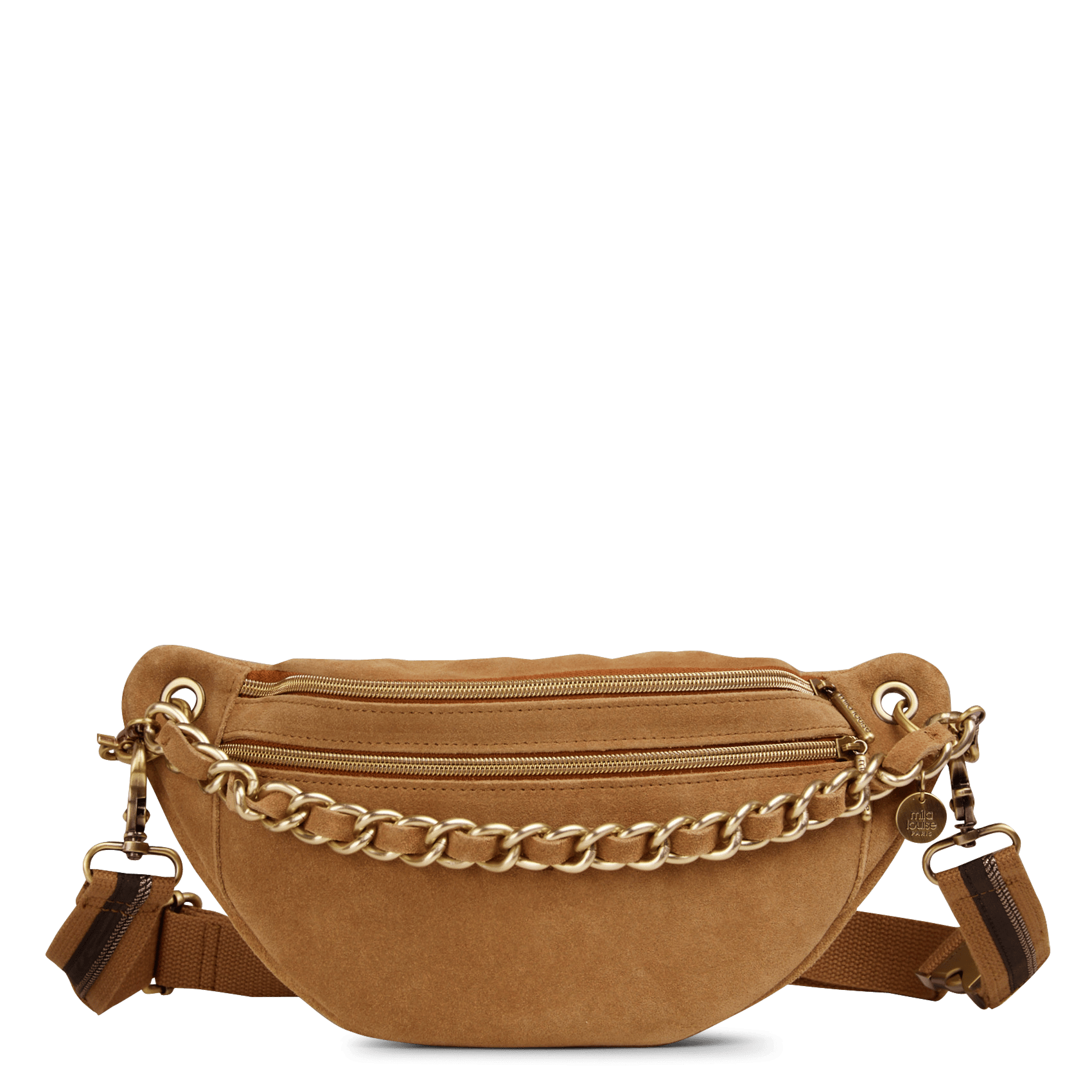 Hüfttasche aus Leder in Samt-Optik MILA LOUISE Beige