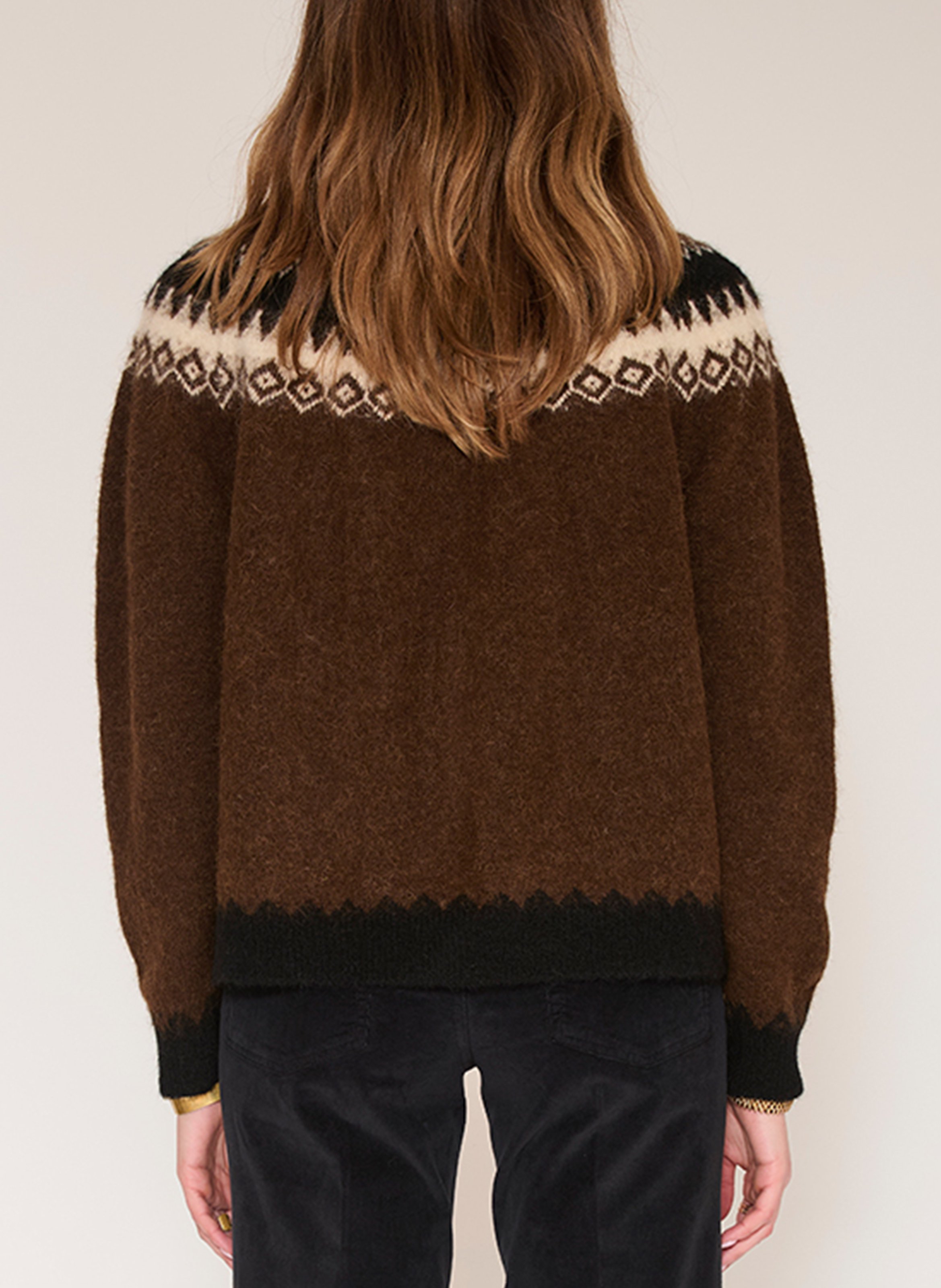 Gerader Cardigan mit Rundhalsausschnitt und Jacquardmuster aus Mischwolle MKT Braun