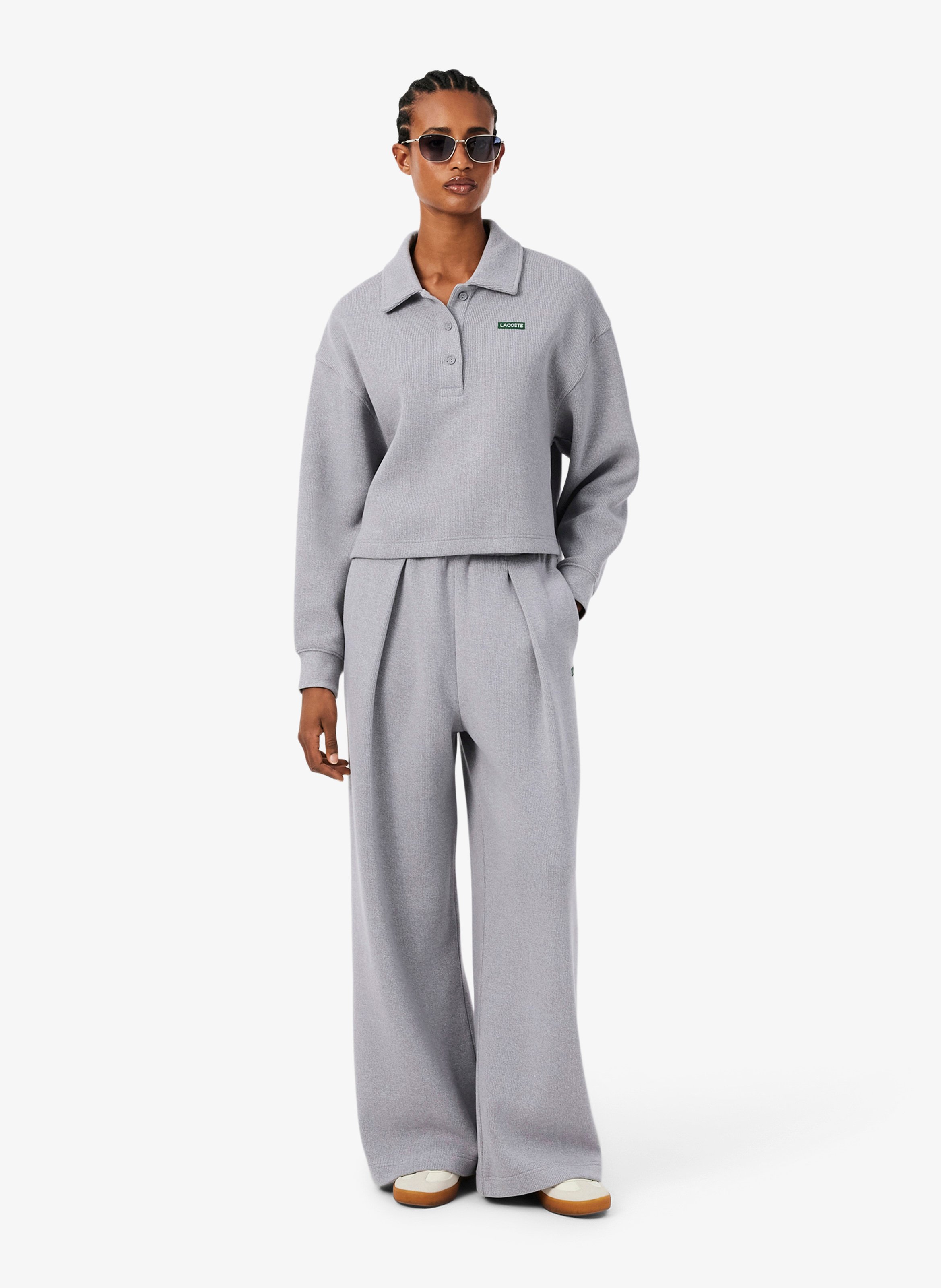 Jogging droit en coton mélangé LACOSTE Gris