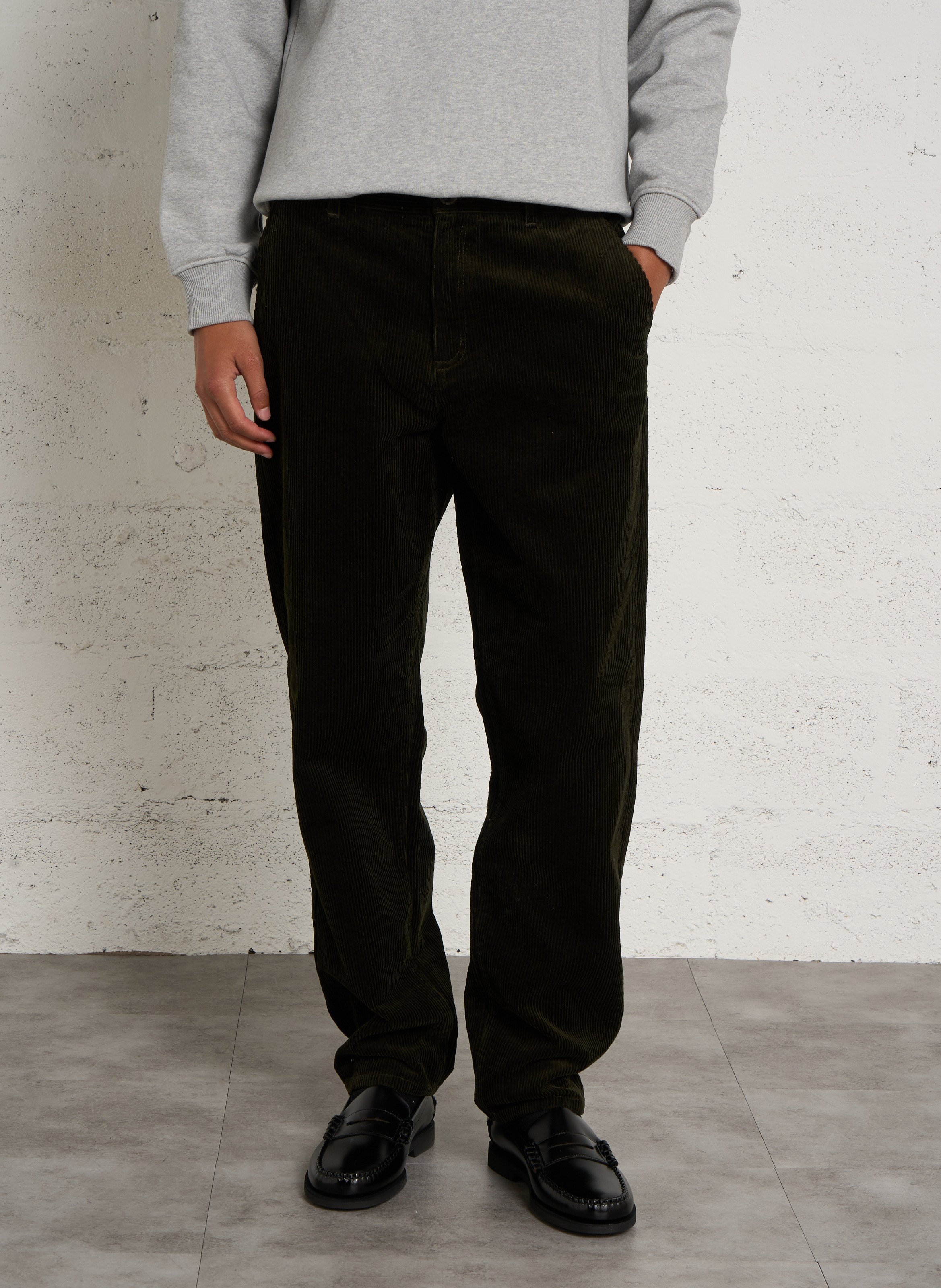 Pantalon droit en velours de coton côtelé LES DEUX Vert