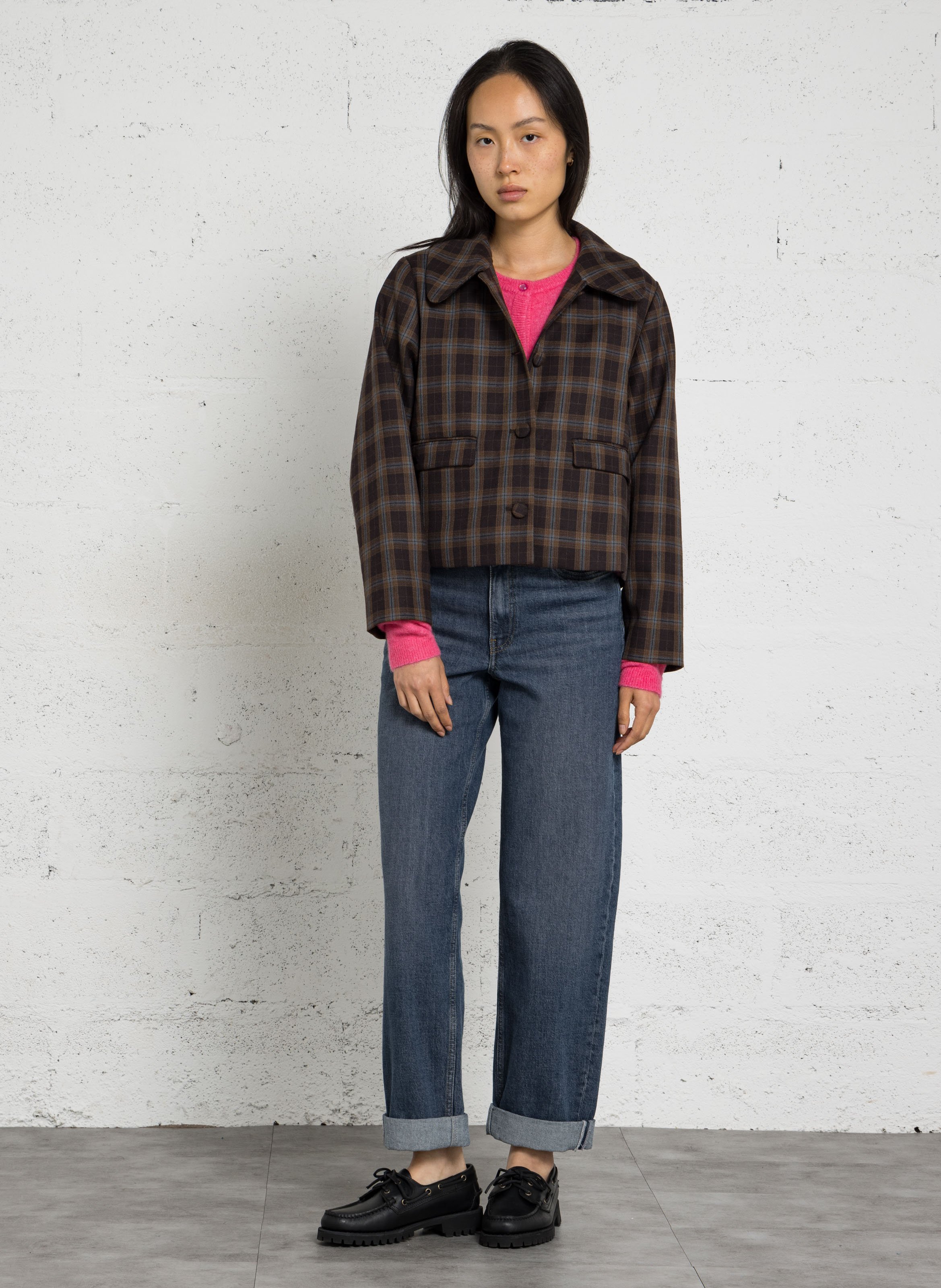 Checked pattern collar jacket THE TINY BIG SISTER Brown