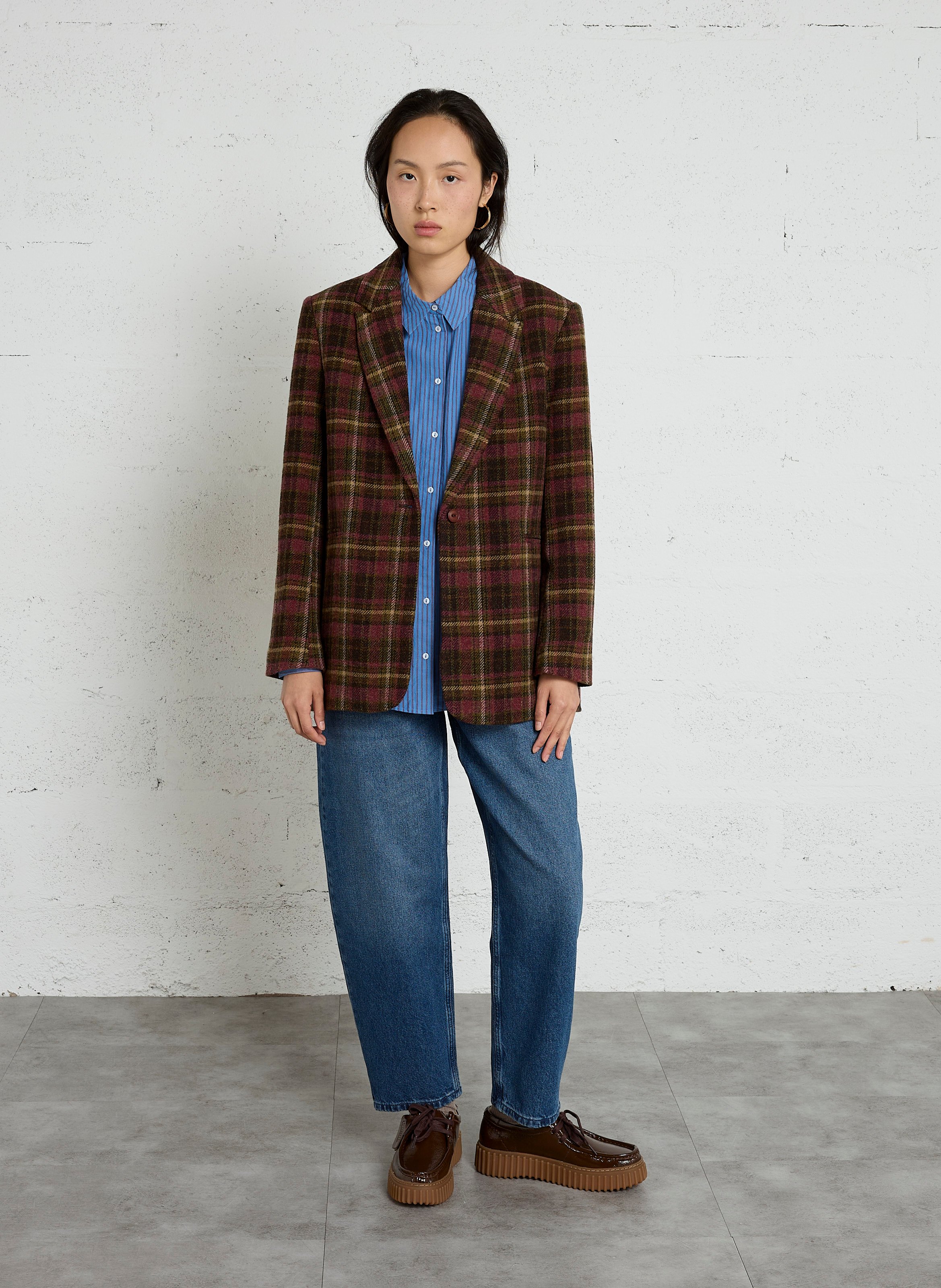 Veste ample col tailleur à carreaux en laine vierge BELLA JONES Rouge