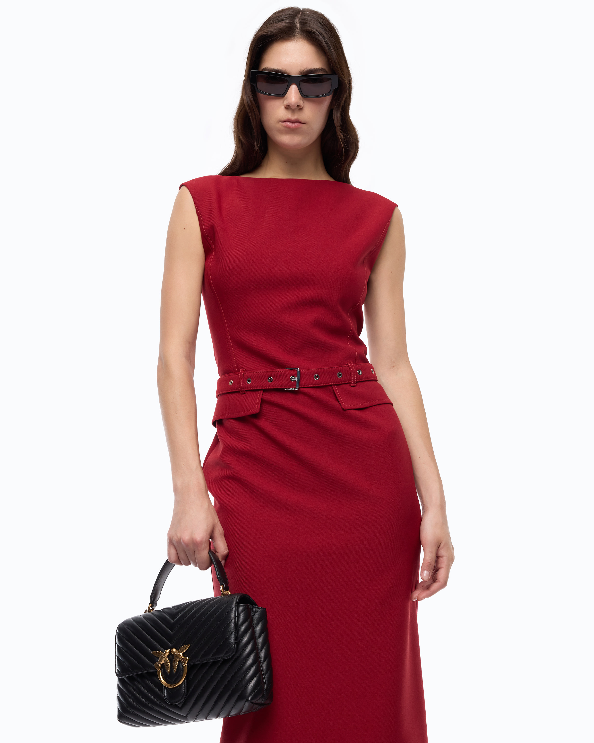 Robe fourreau mi-longue ceinturée PINKO Rouge