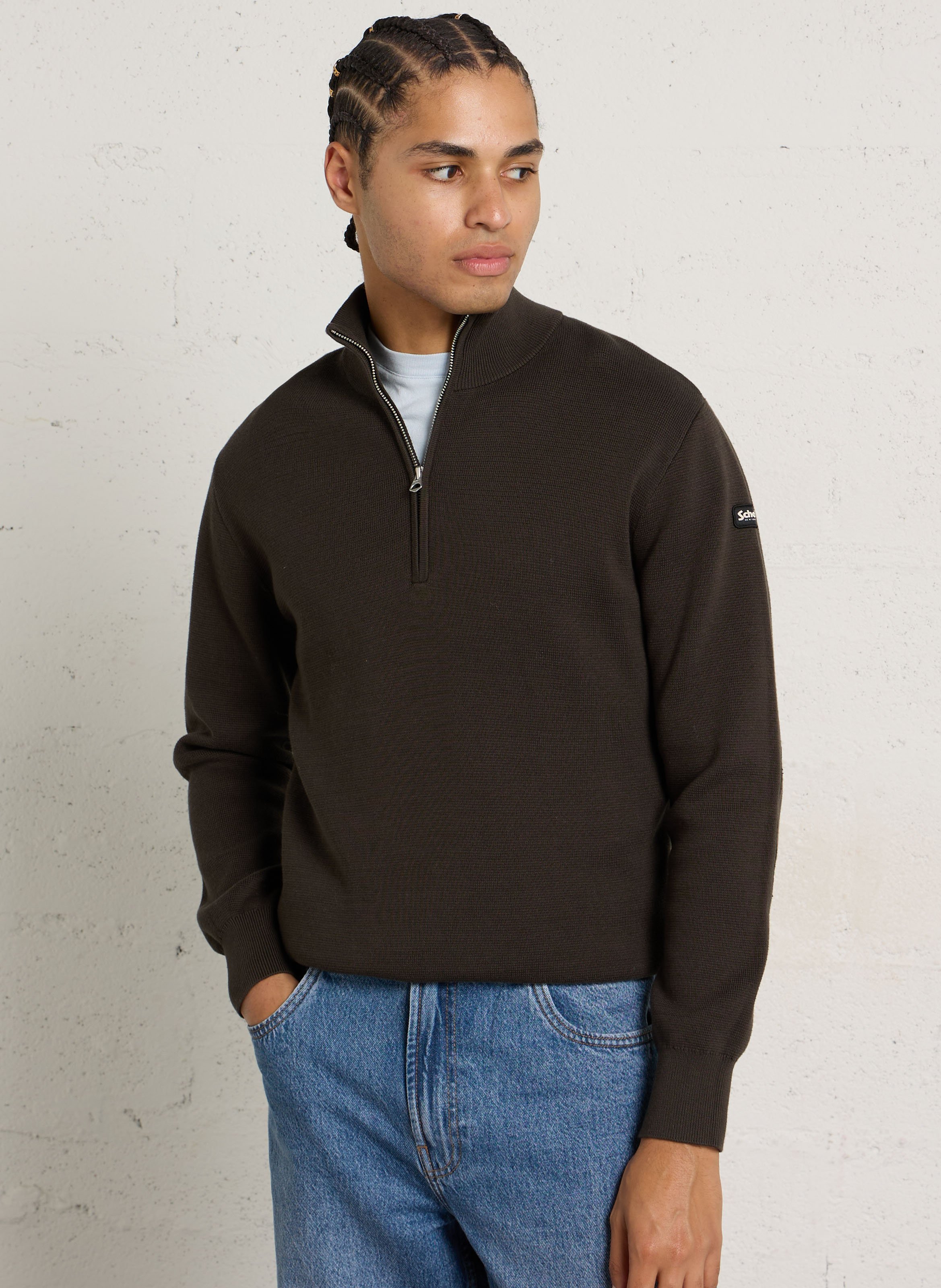 Pull droit col montant zippé en coton  SCHOTT