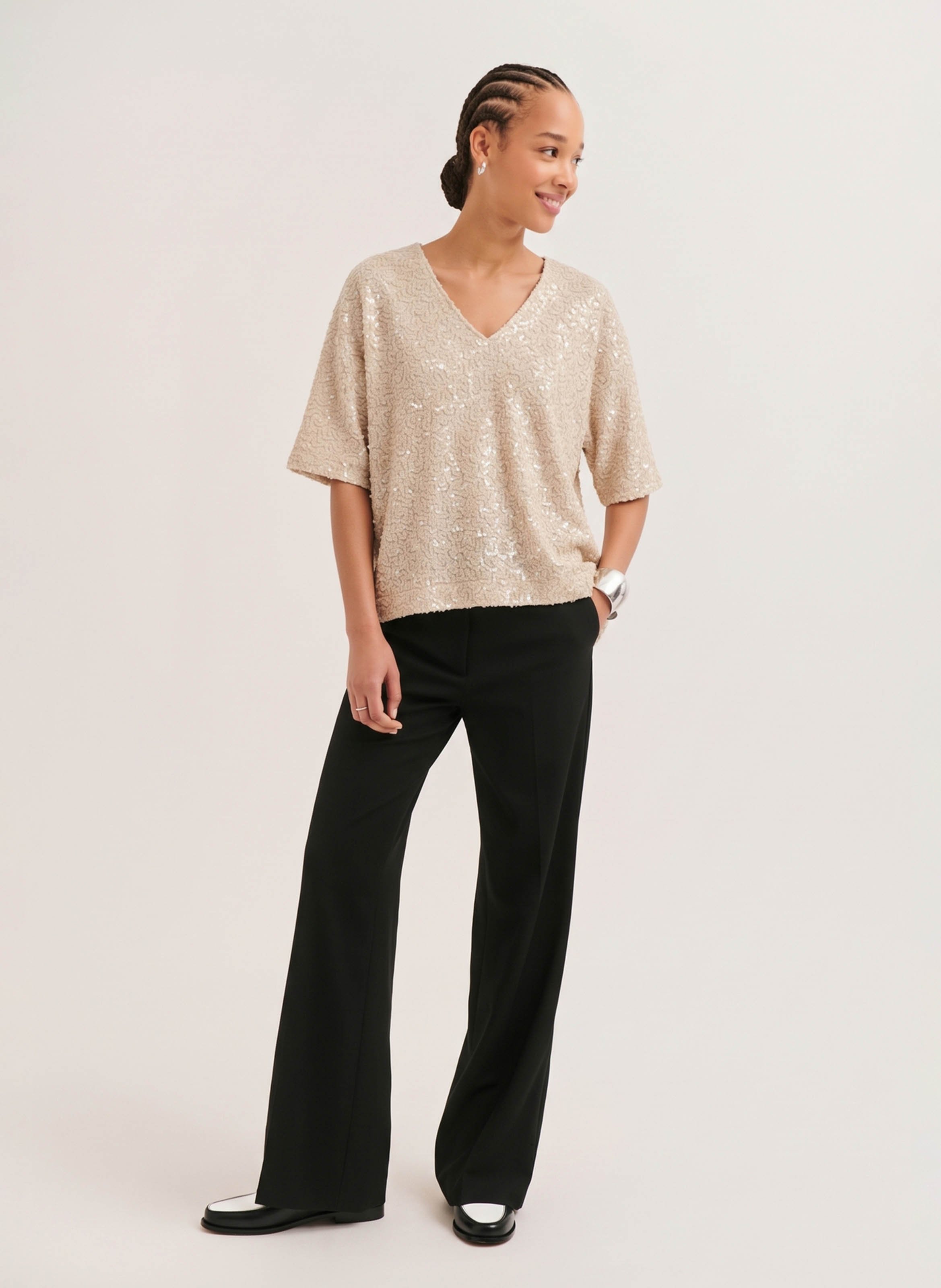 Top ample col V PABLO Beige