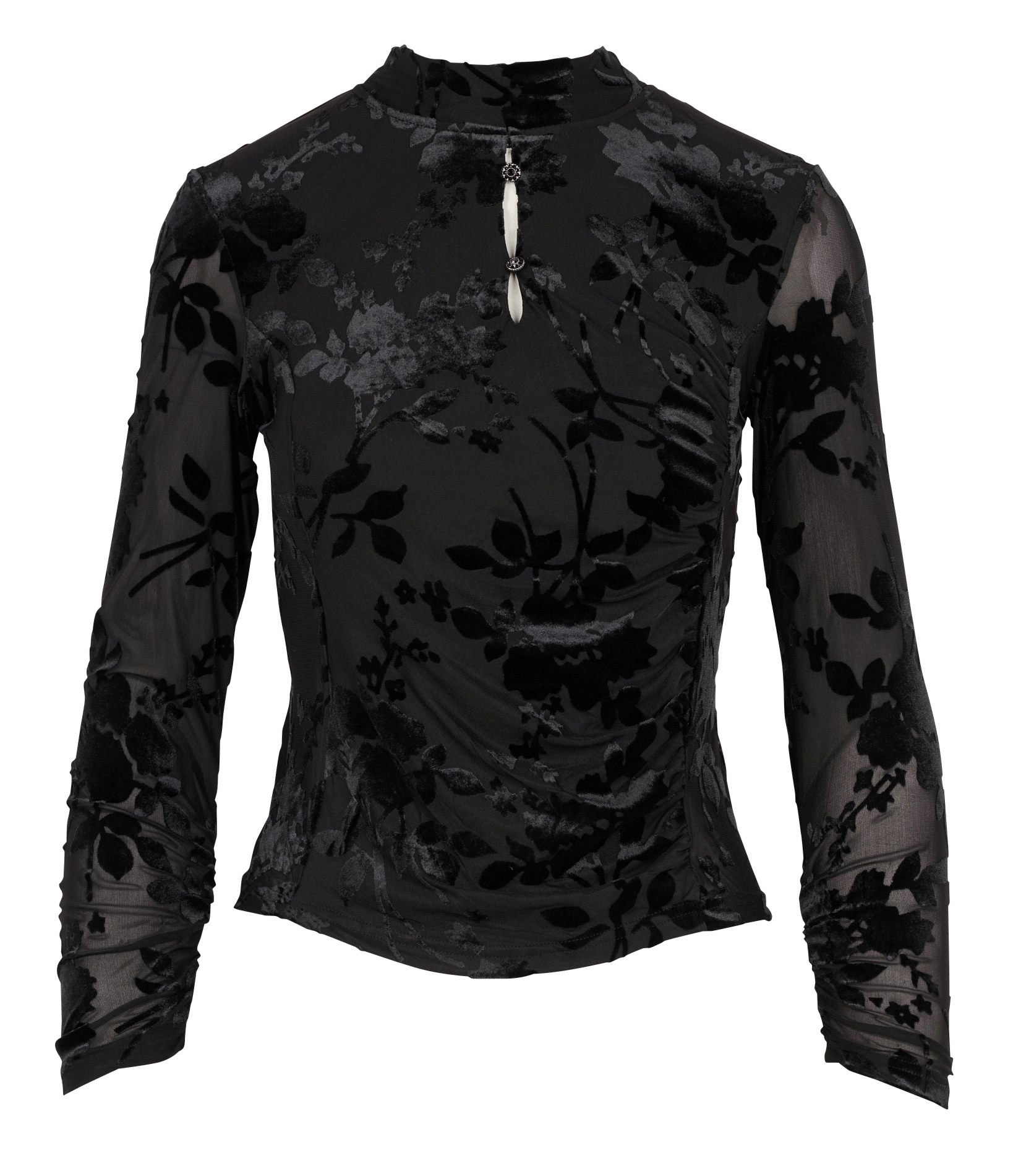 Top cintré col montant à motif floral en velours KOOKAI Noir