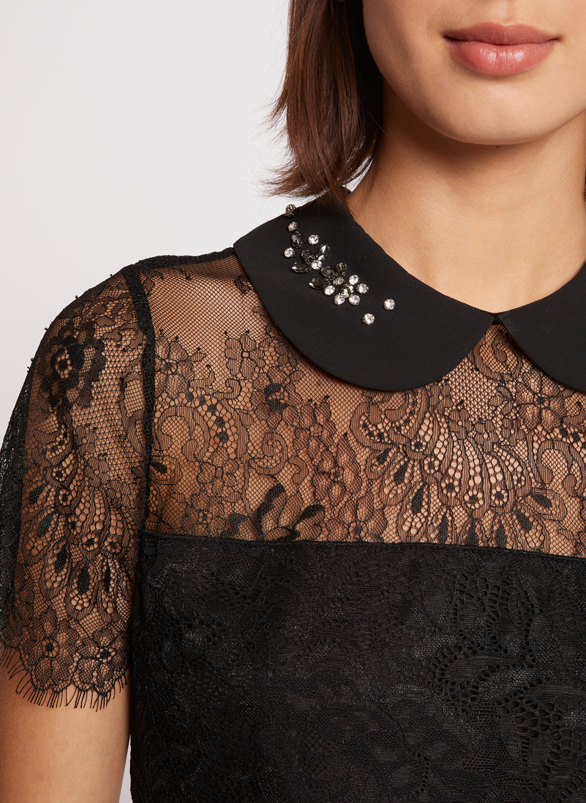 Lace top with Peter Pan collar MORGAN Black