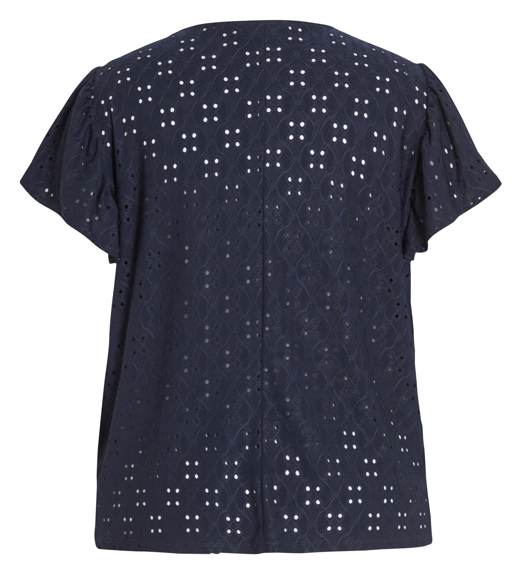 Top col rond broderies ajourées  EVOKED Bleu