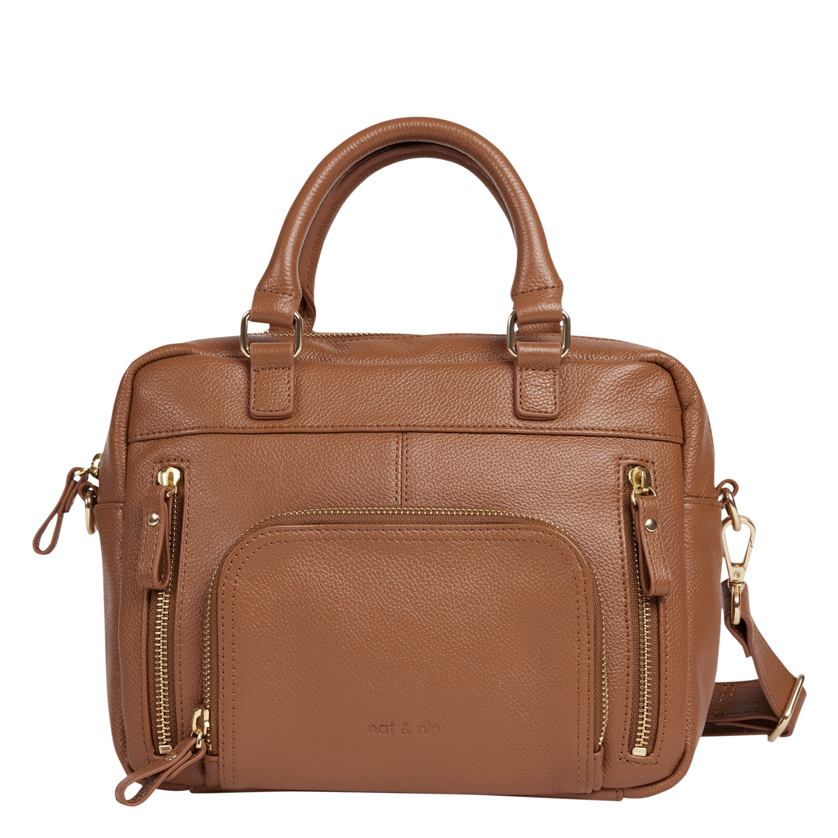 Handtas met meerdere zakken van leer MACY Noisette graine