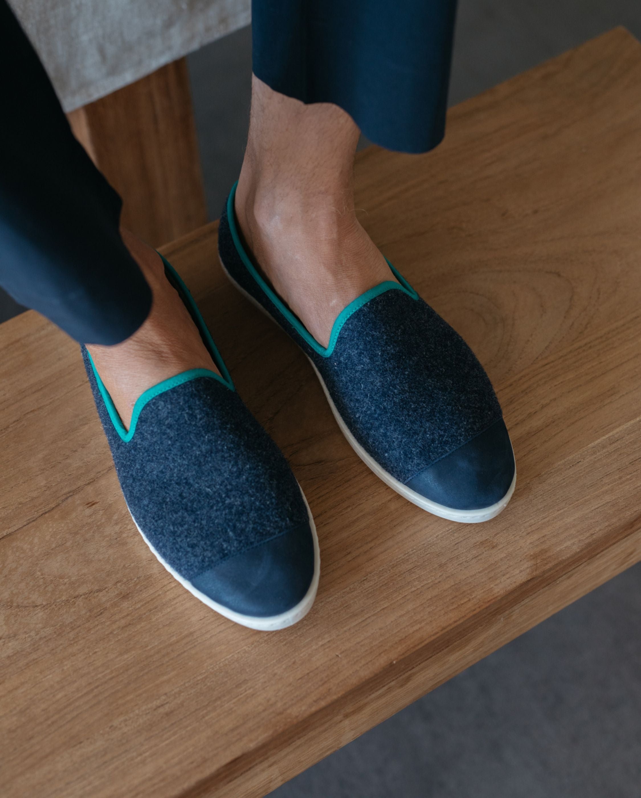 Men's wool slippers, navy green ANGARDE Blue