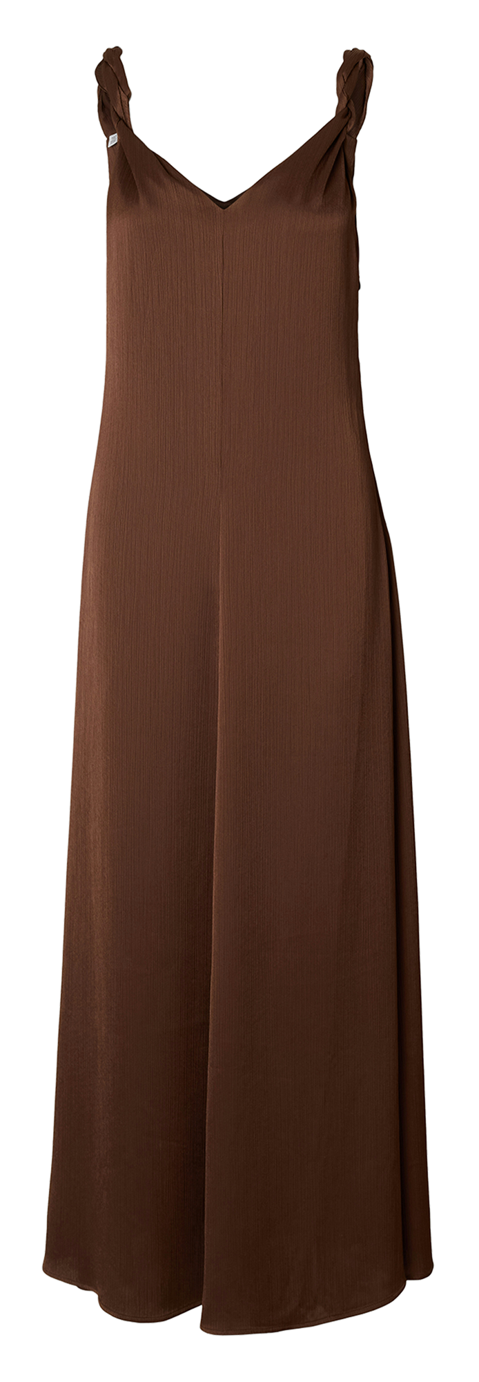 Long satin dress with V-neck SELECTED Brown