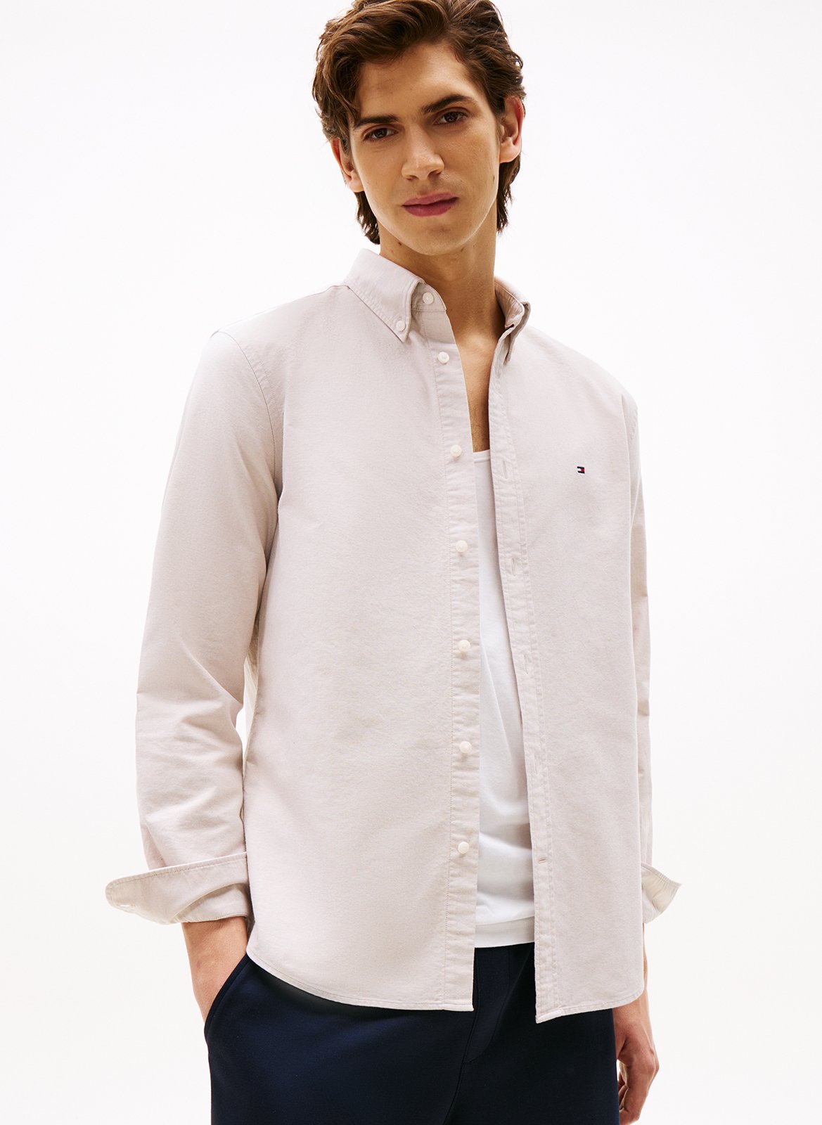 Organic cotton-blend shirt with button-down collar TOMMY HILFIGER