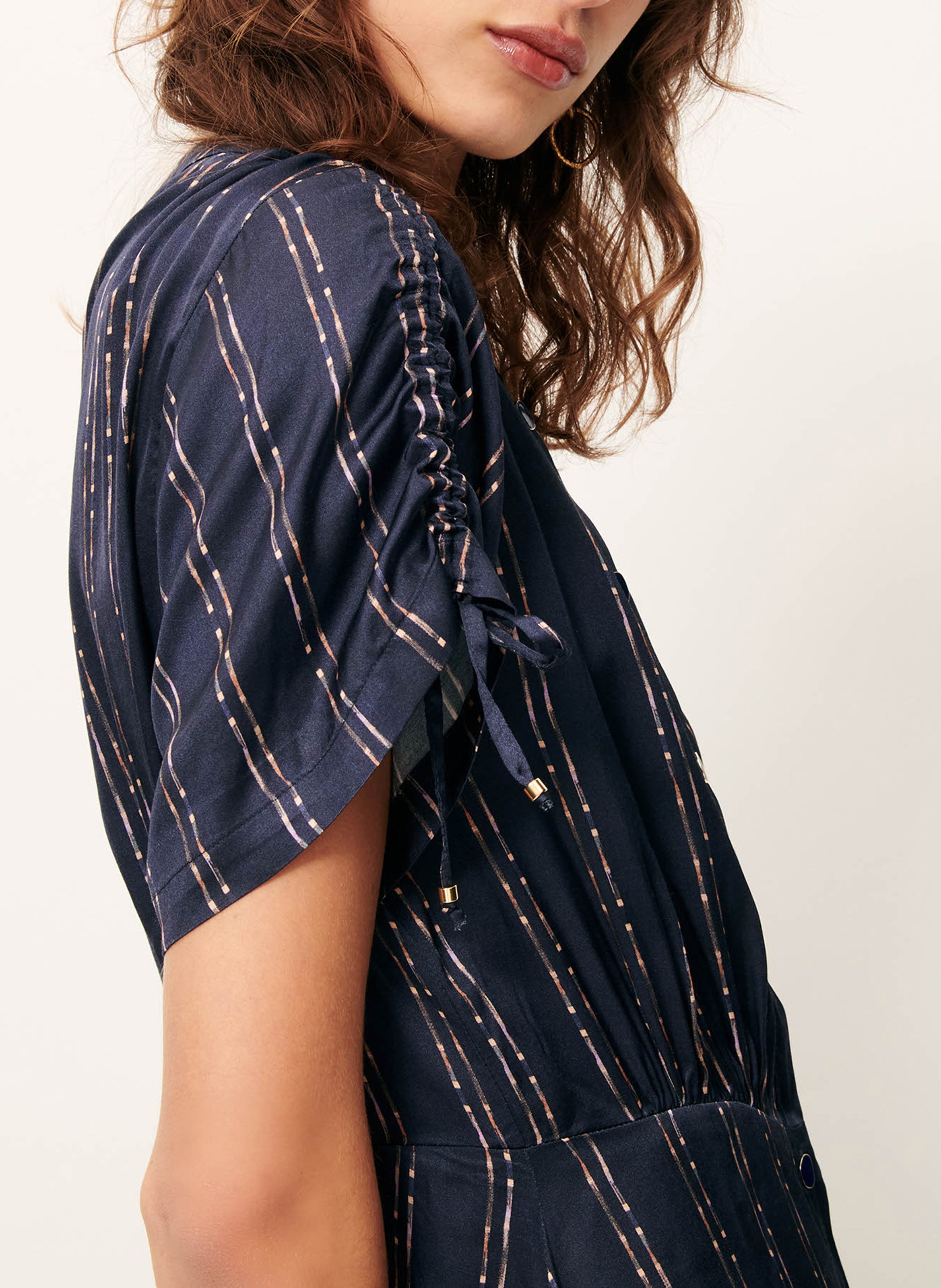 Buttoned midi dress with gathers SESSUN Blue