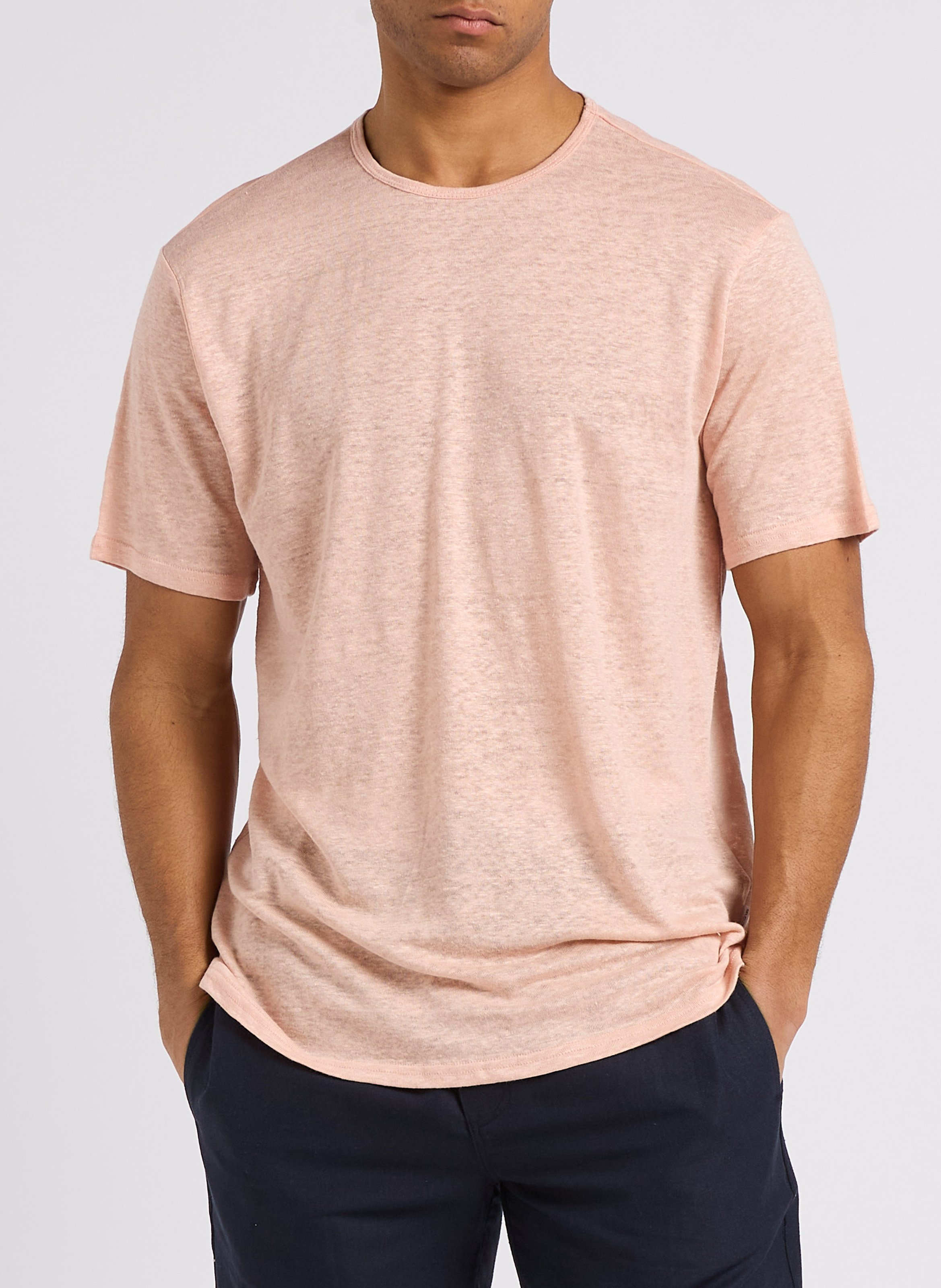 Tee-shirt col rond en lin  SELECTED Rose