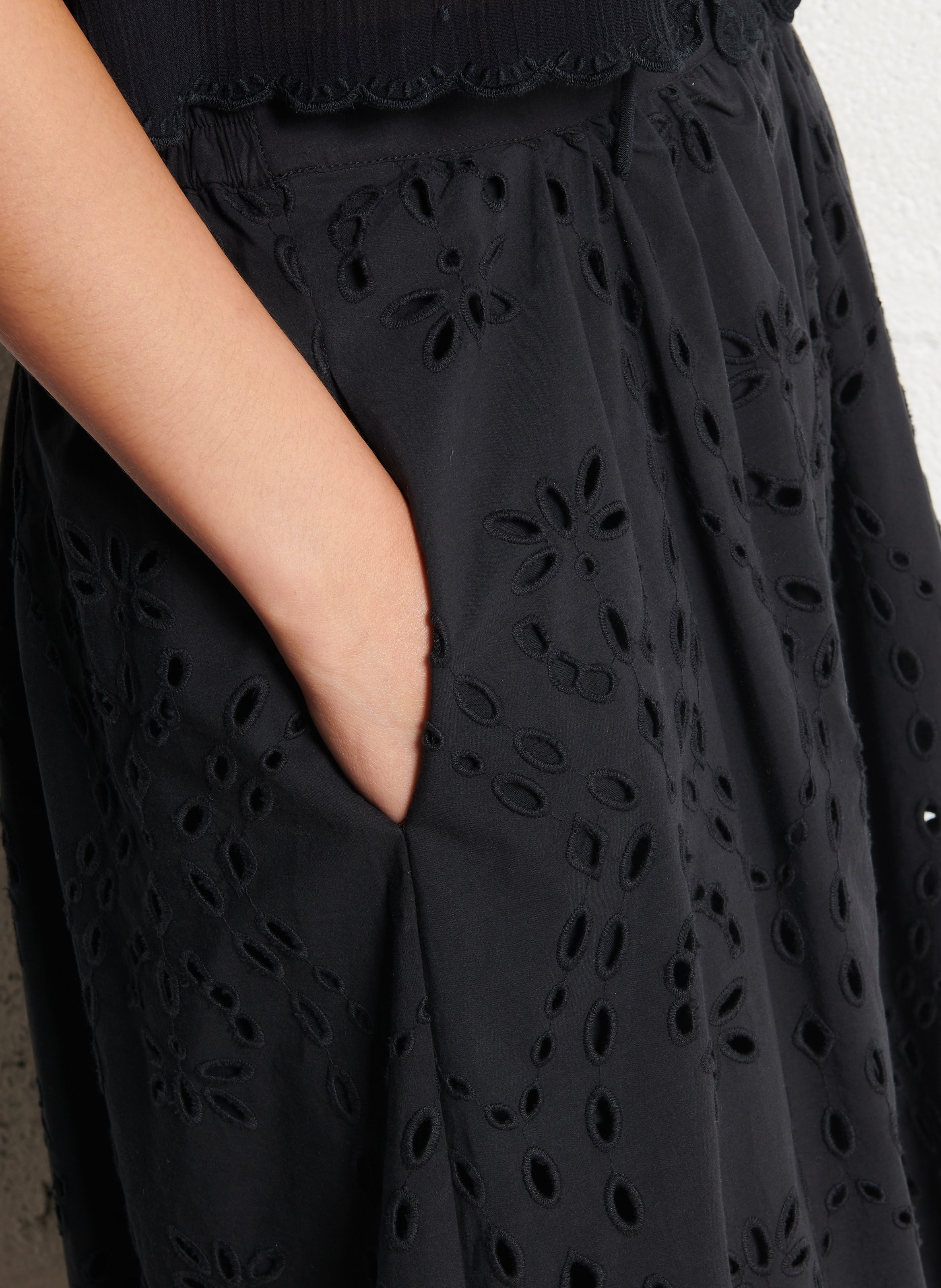 Jupe midi en coton brodé BA&SH Noir