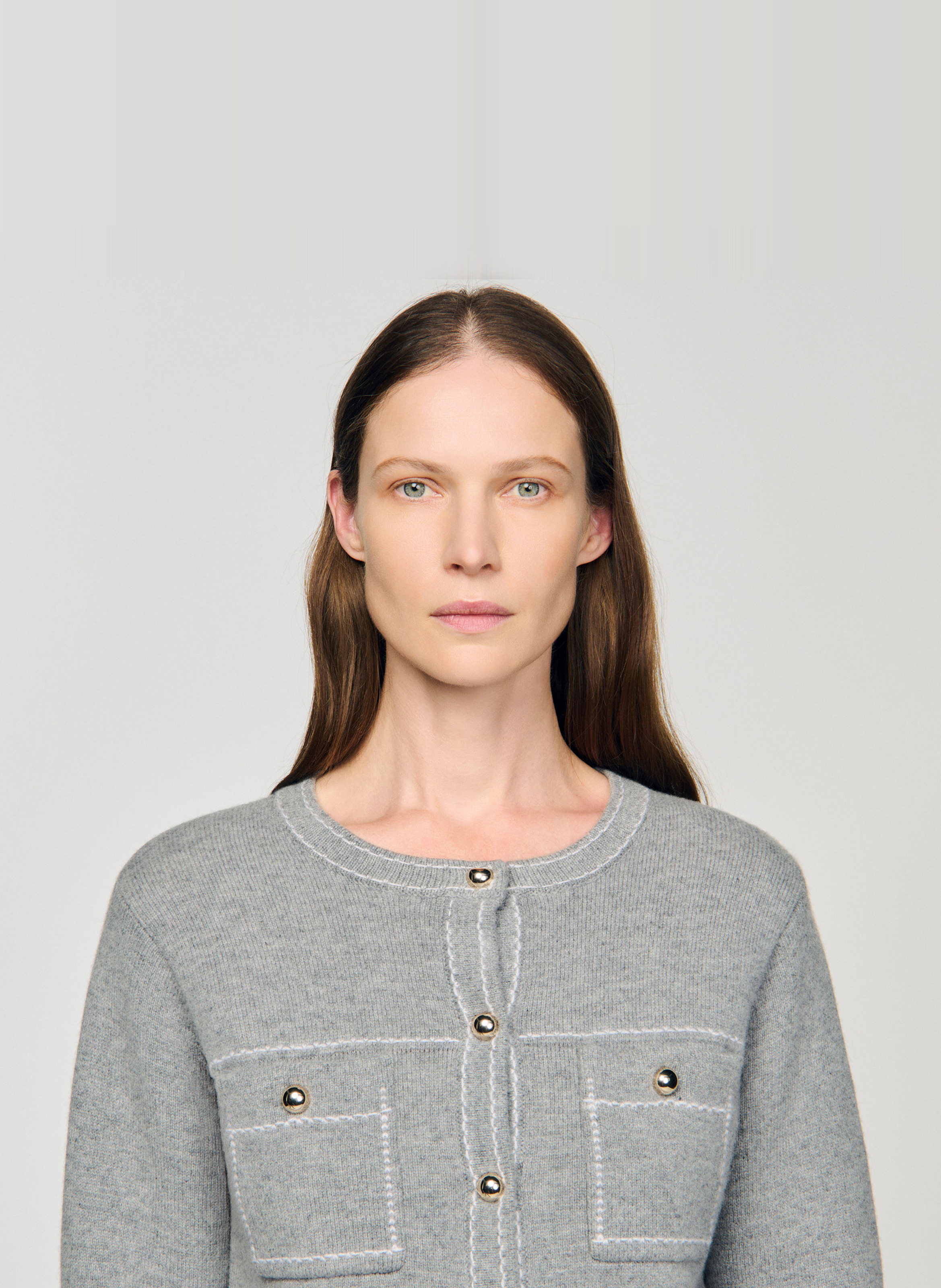 Gilet col rond en laine  SANDRO Gris