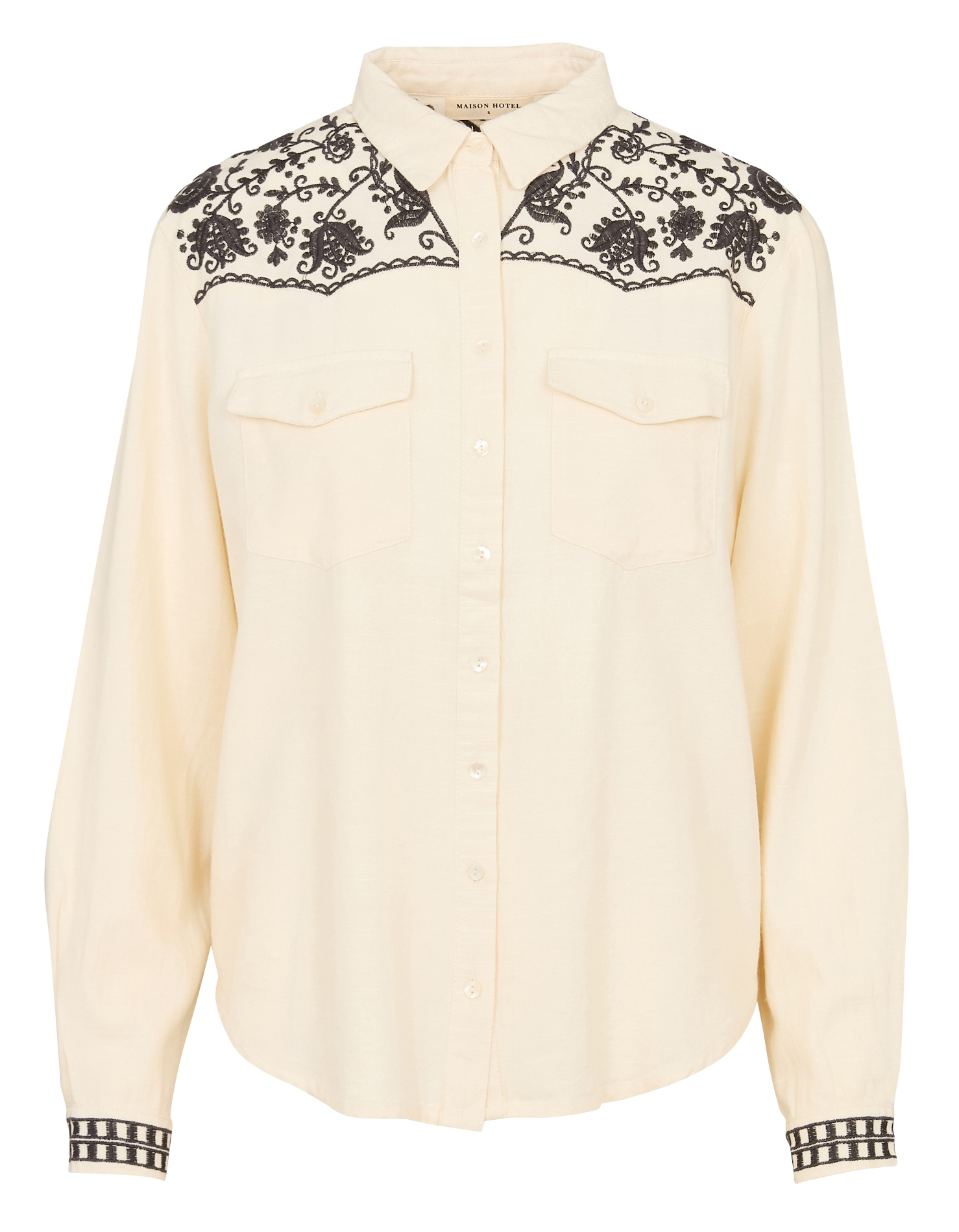 Chemise col classique brodée MAISON HOTEL Black