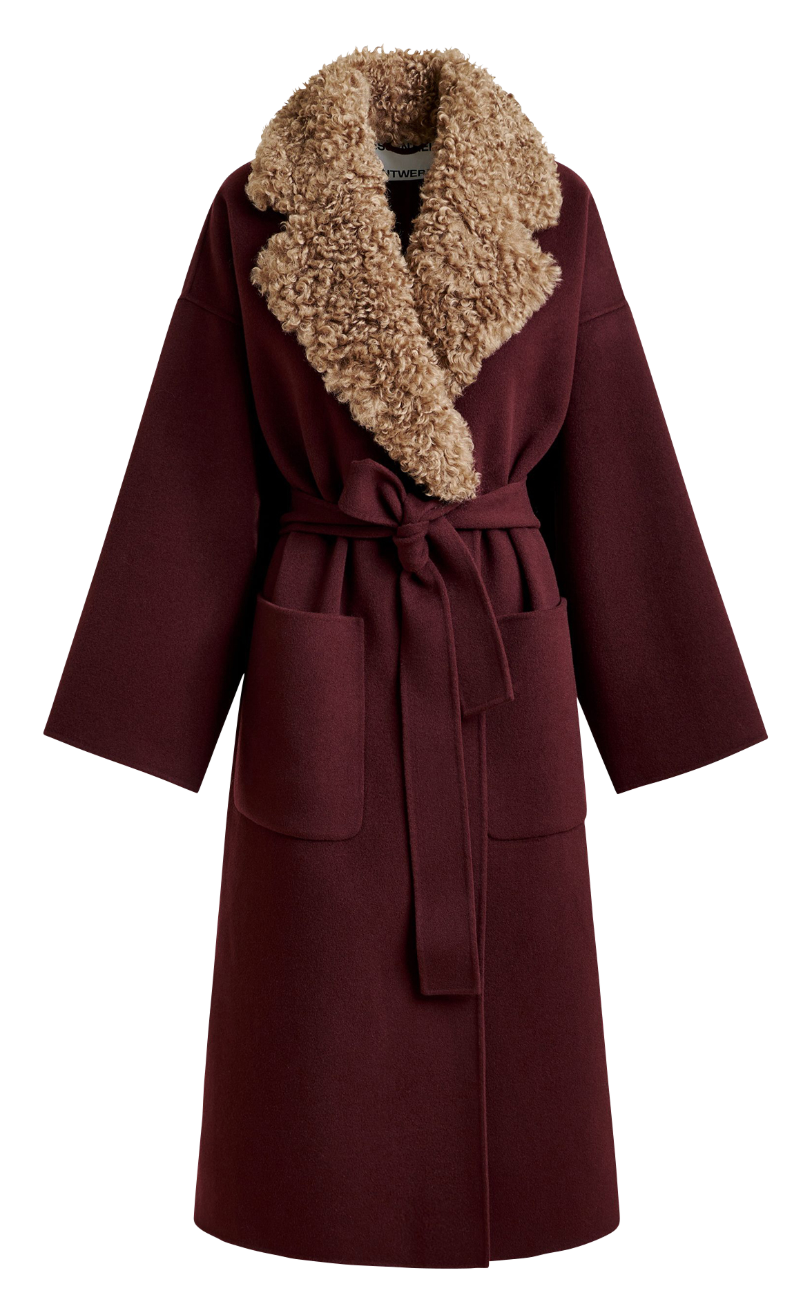 Manteau uni ceinturé en laine ESSENTIEL ANTWERP Rouge