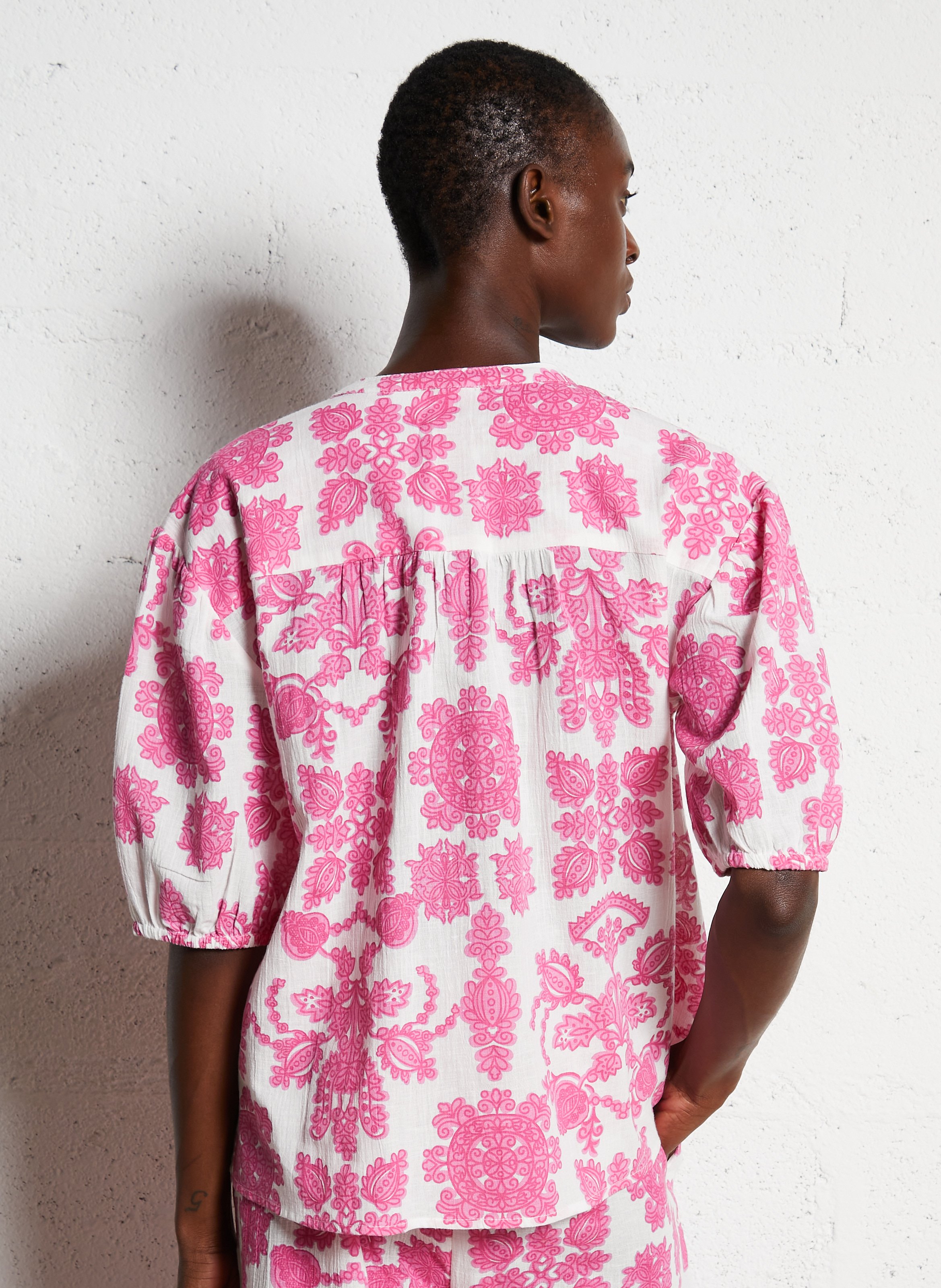 Blouse droite en coton mélangé imprimé MAISON 123 Rose