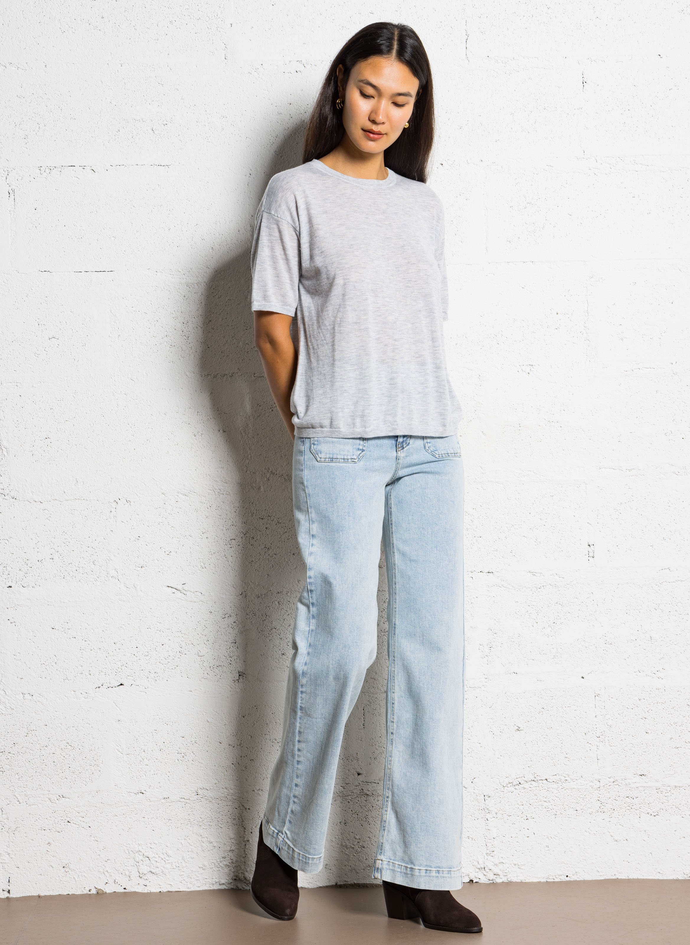 Effen top met lange mouwen en ronde hals MAISON 123 Grijs