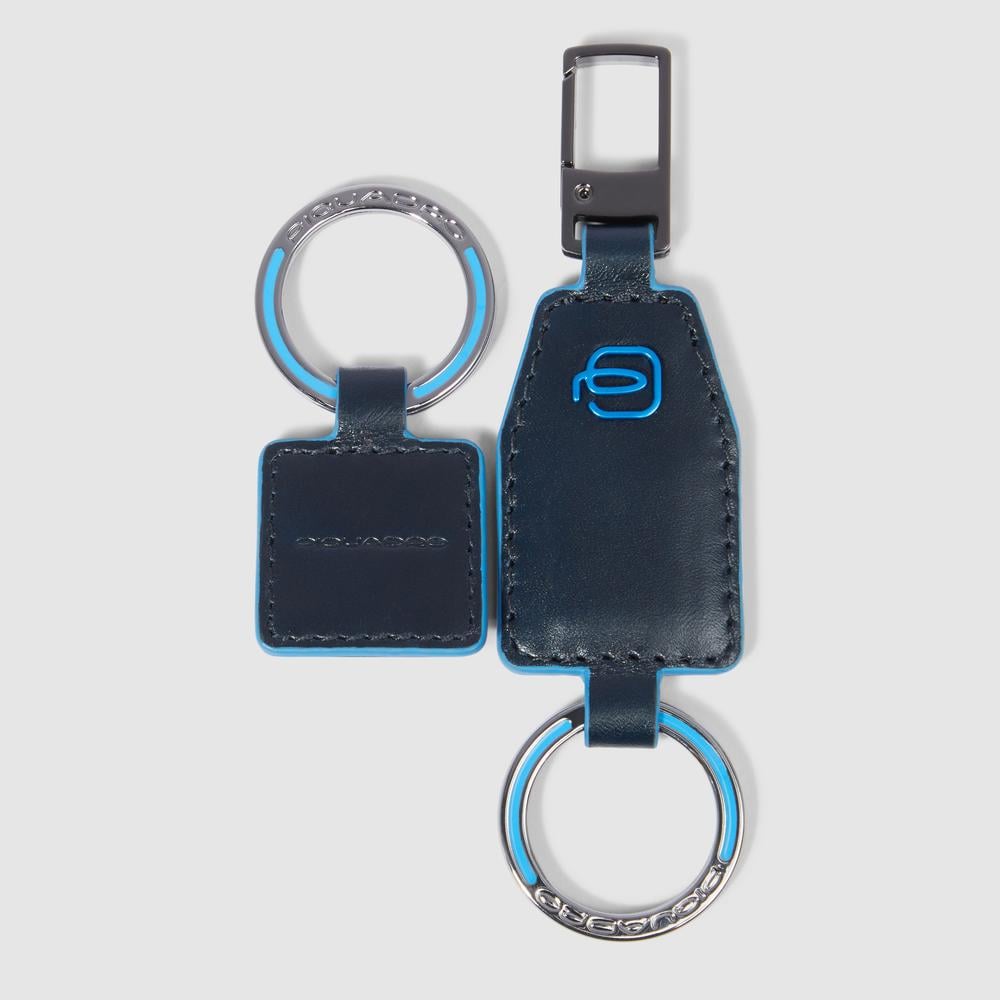 Divisible leather keychain with carabiner PIQUADRO Blue