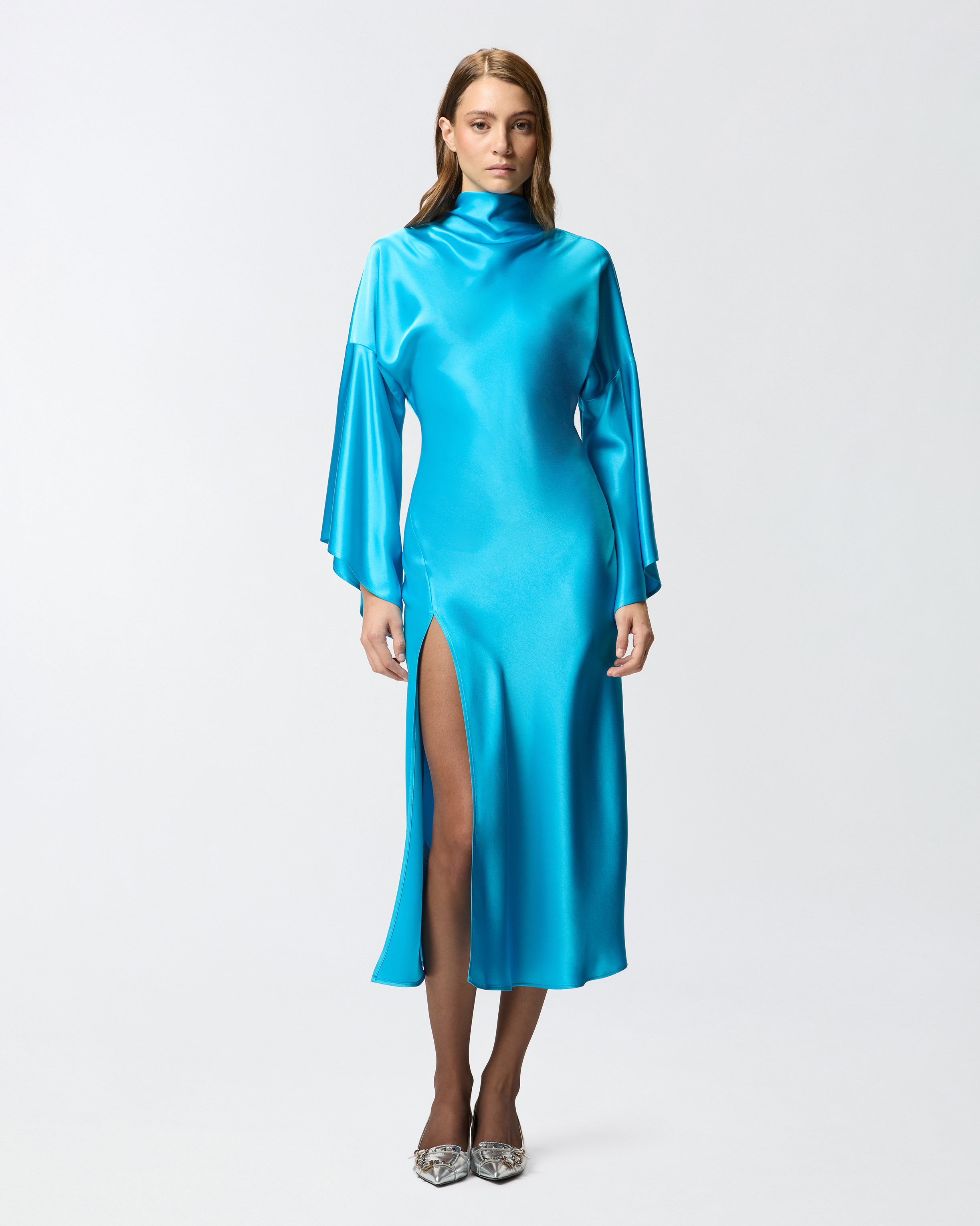 Flowy Long Satin Dress PINKO Blue