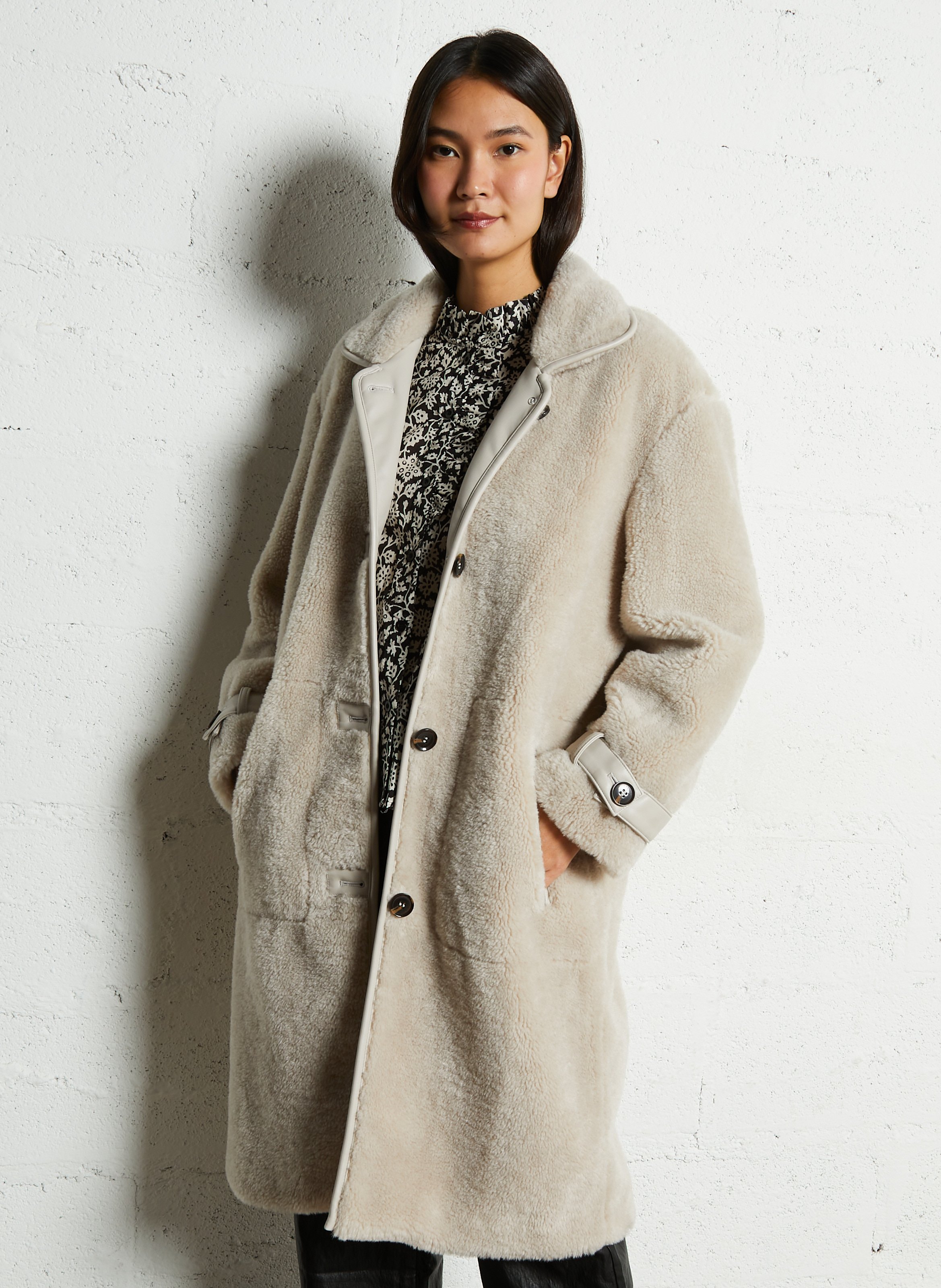 Manteau col montant en fausse fourrure LIU JO Beige