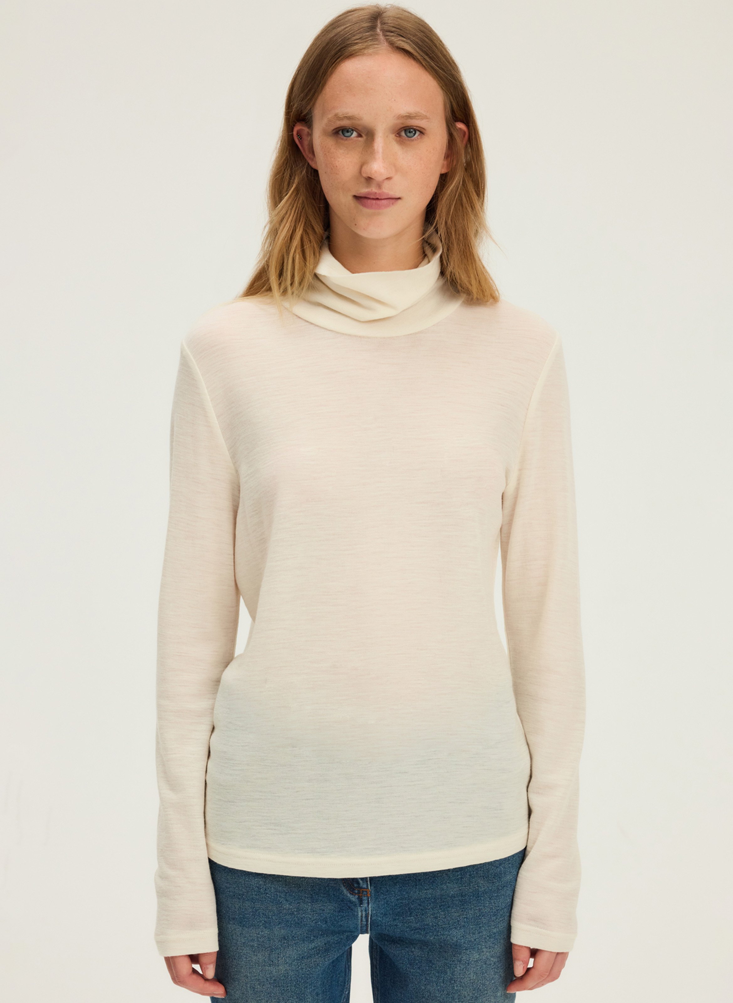 Col roulé droit en laine PABLO Beige