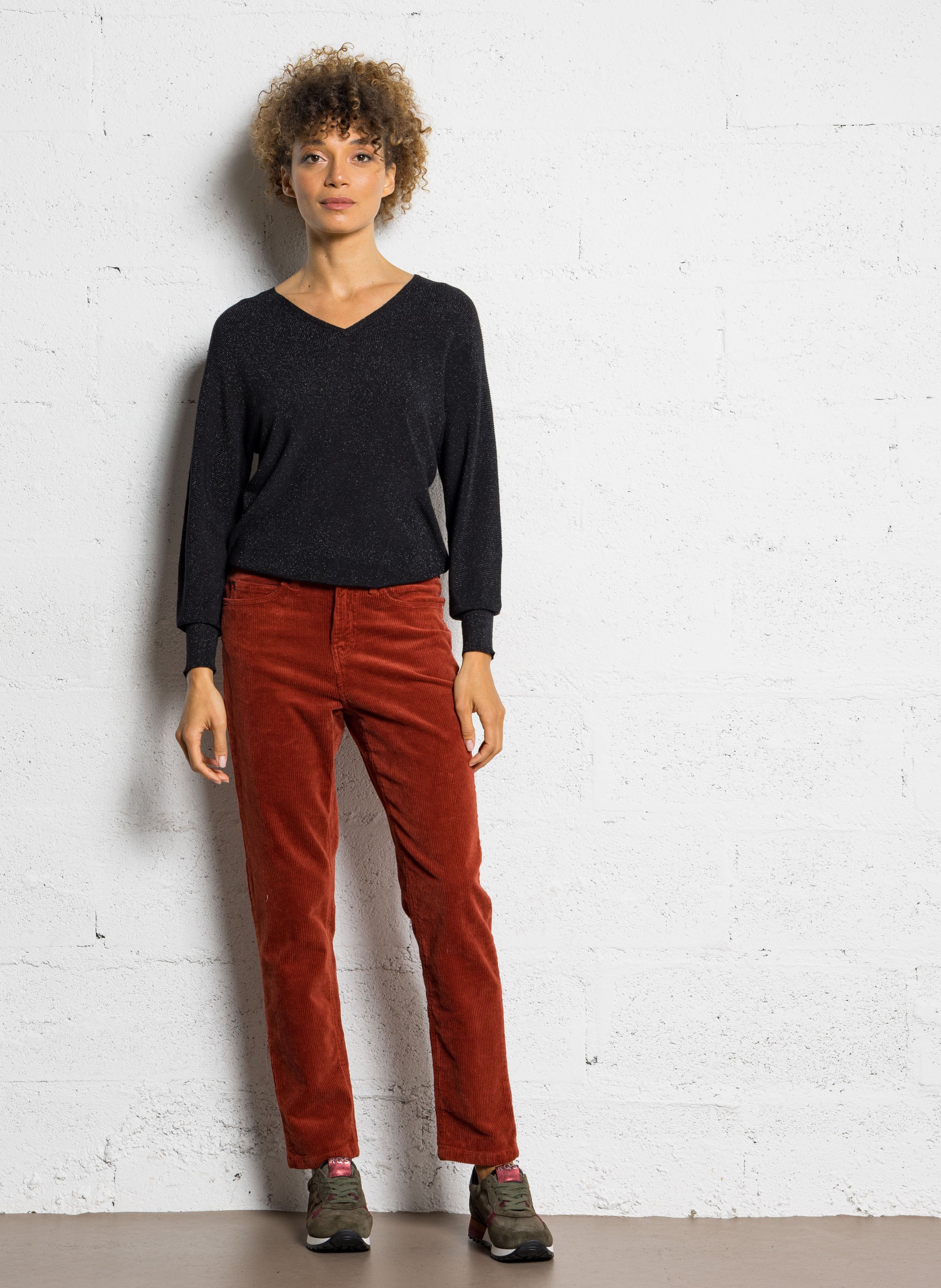 Pantalon droit velours côtelé en coton stretch  SUD EXPRESS Marron