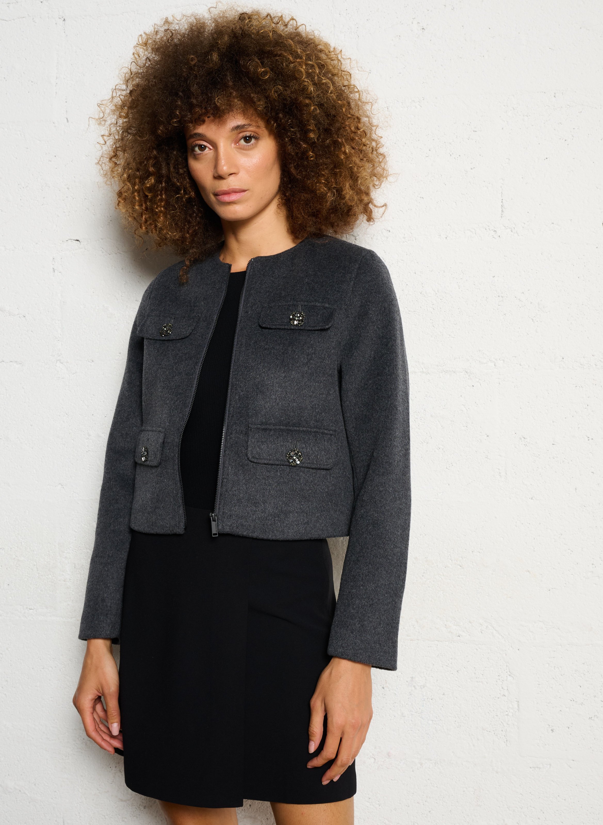 Round-neck wool-blend jacket IKKS Grey