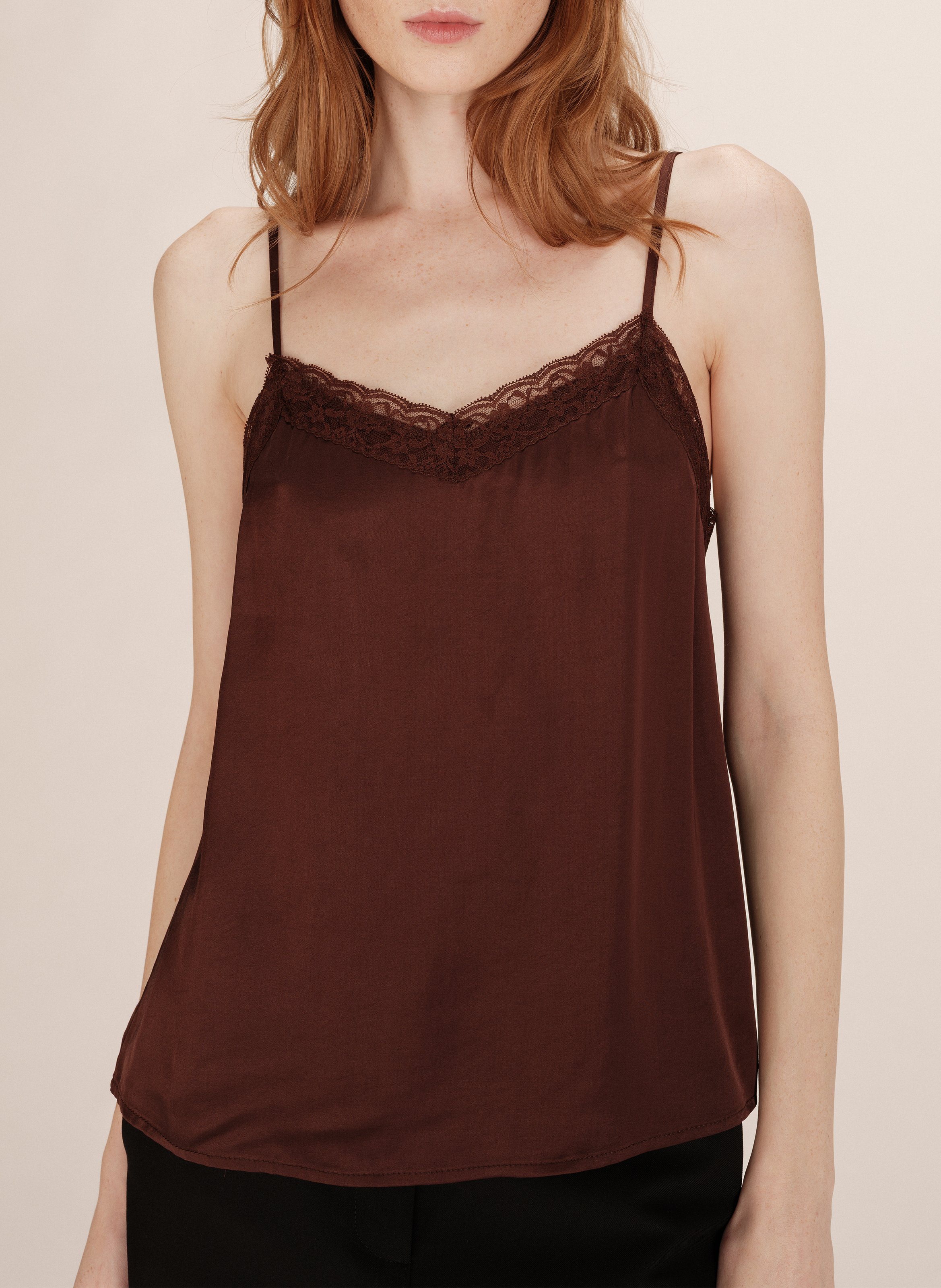 Straight V-neck satin camisole GRACE ET MILA Brown