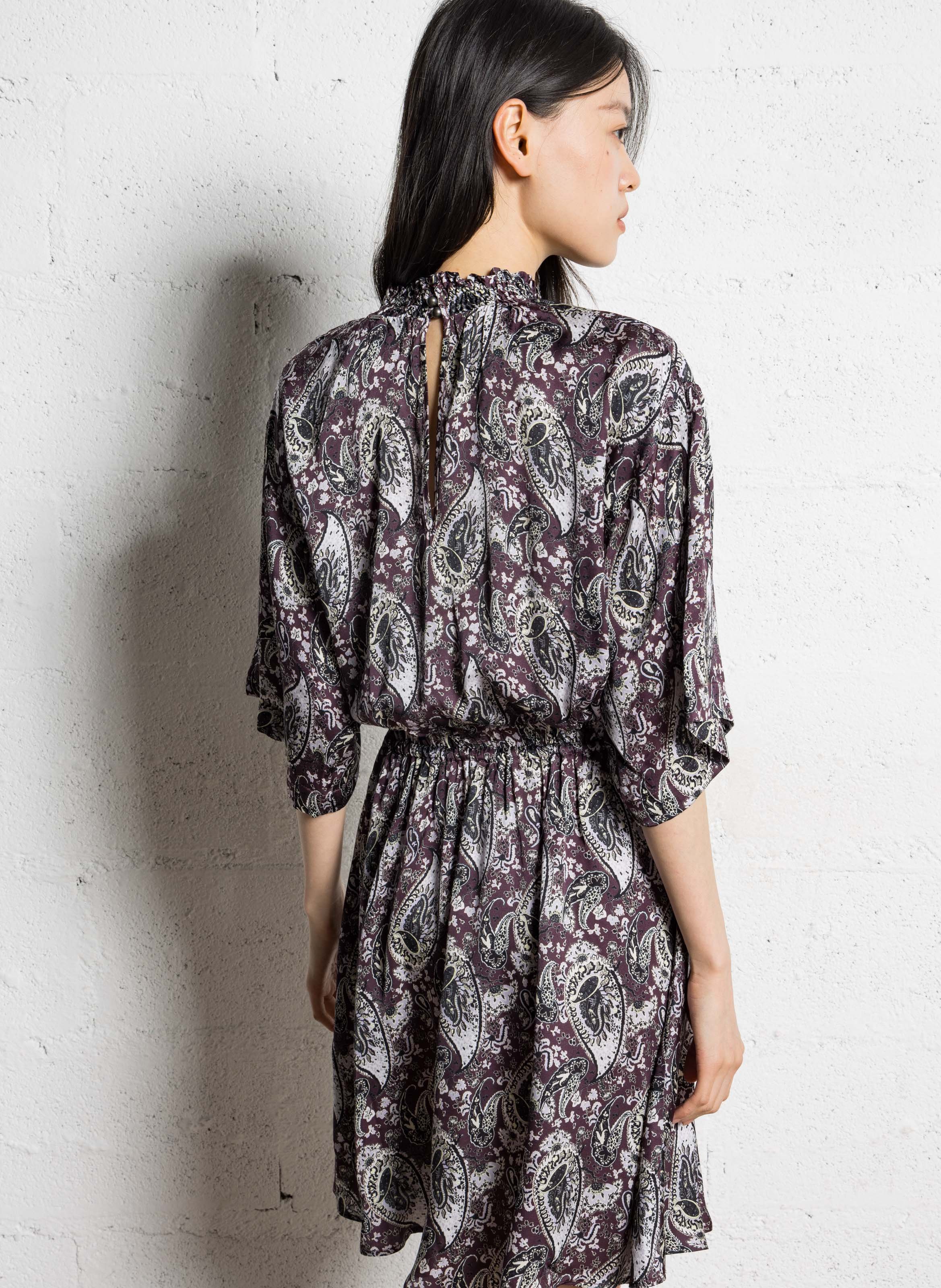 Korte jurk met opstaande kraag en bloemenprint in satijn IKKS Violet