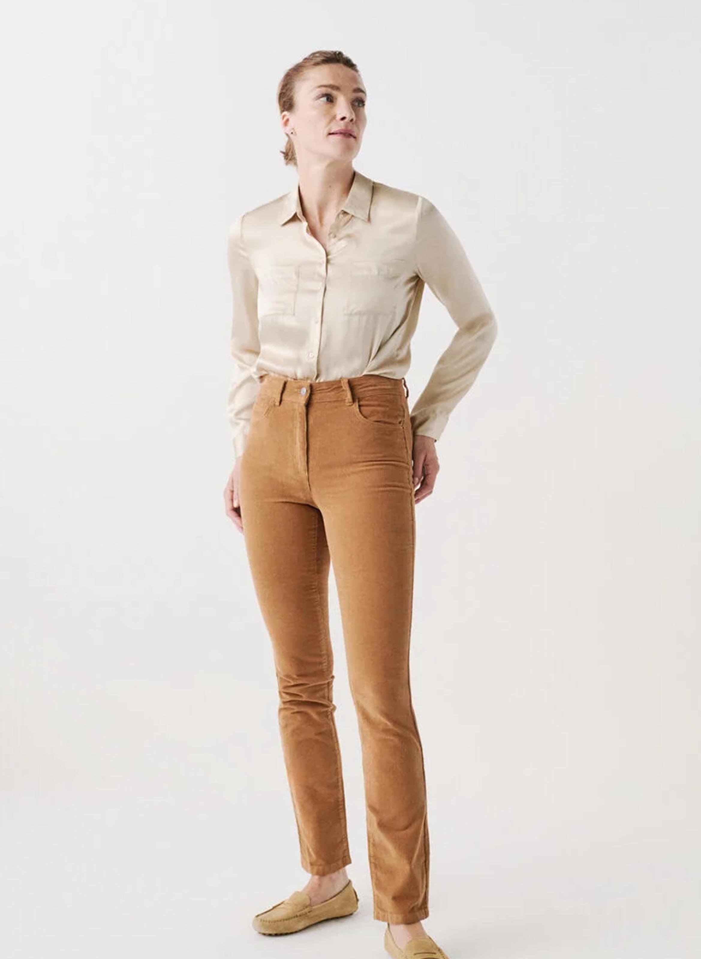 Pantalon droit en velours CAROLL Marron