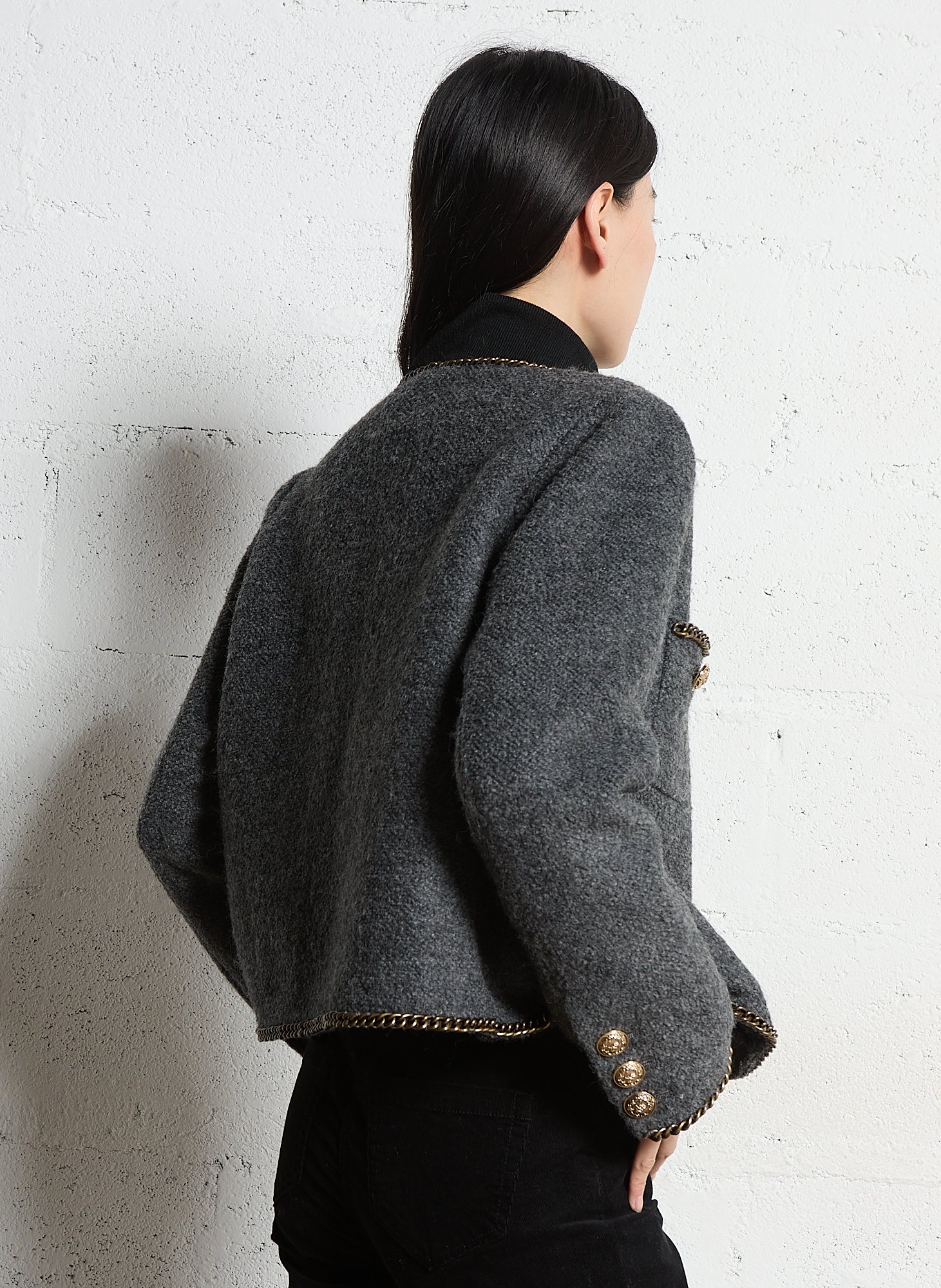 Kurze Pelzjacke mit Ketten BERENICE Grau