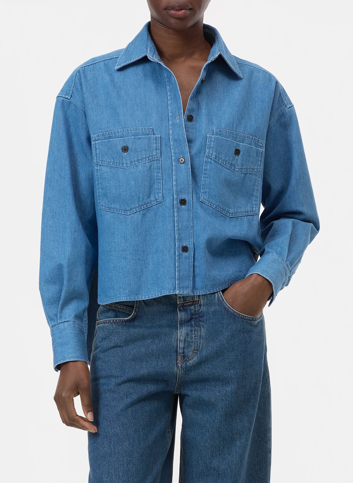Chemise droite boutonnée en denim CLOSED Bleu
