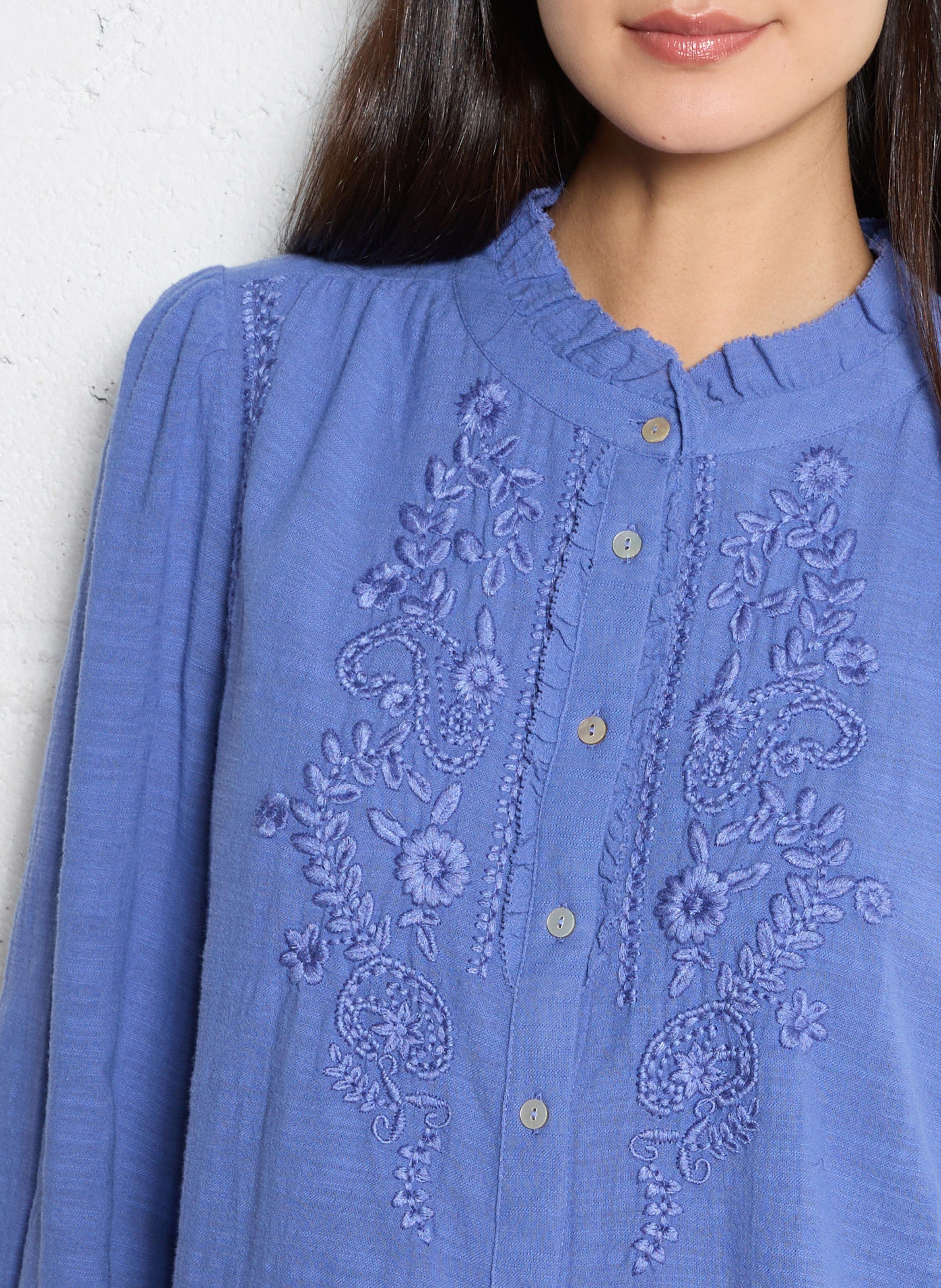 Blouse met opstaande kraag en borduursels MAISON 123 Paars