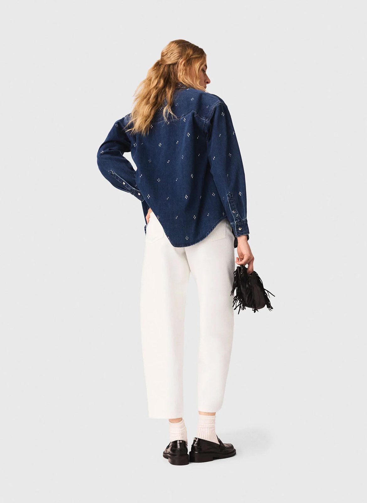 Chemise ample en jean à strass MAJE Bleu