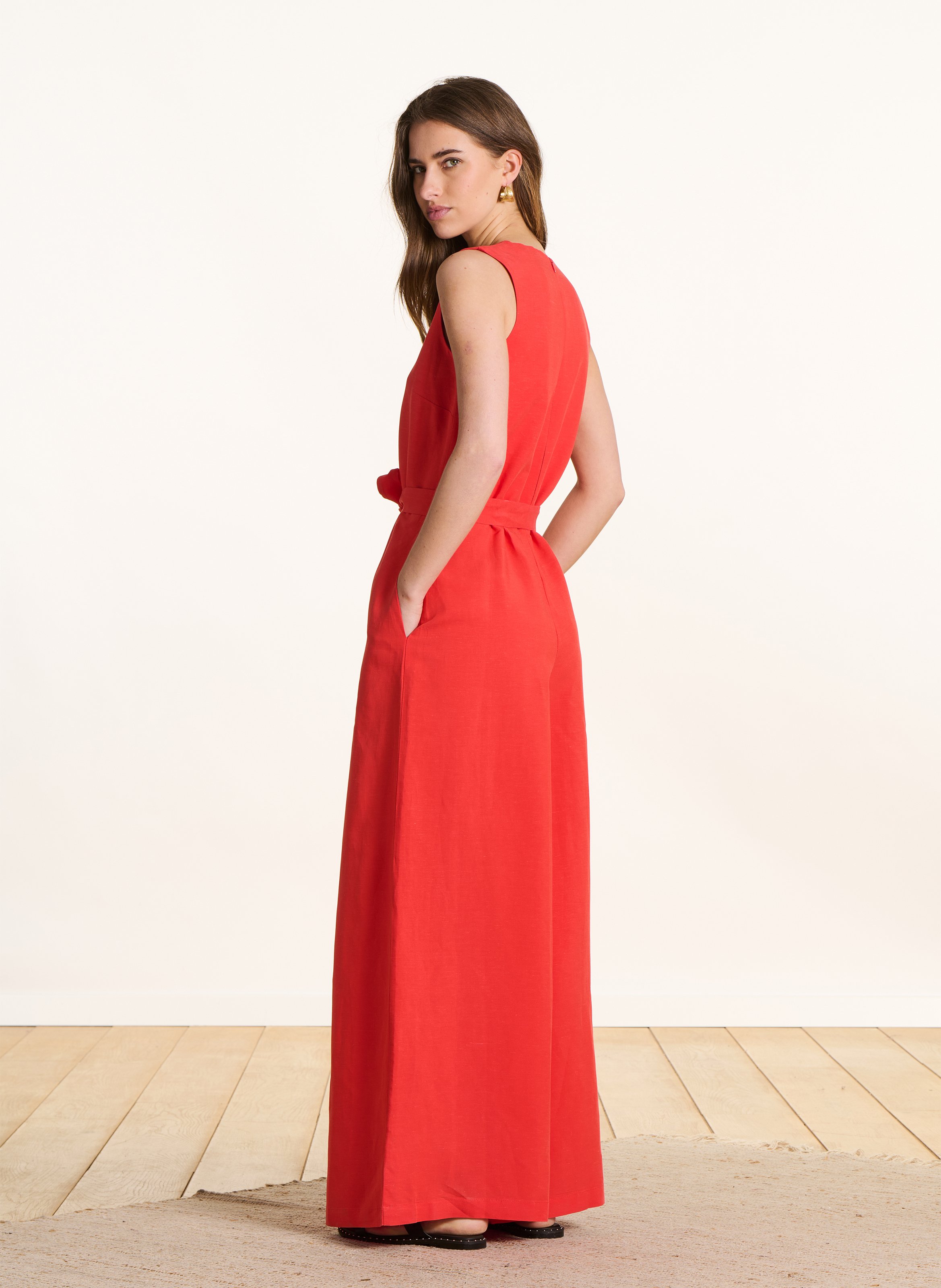 Combinaison pantalon large uni LA FEE MARABOUTEE Rouge